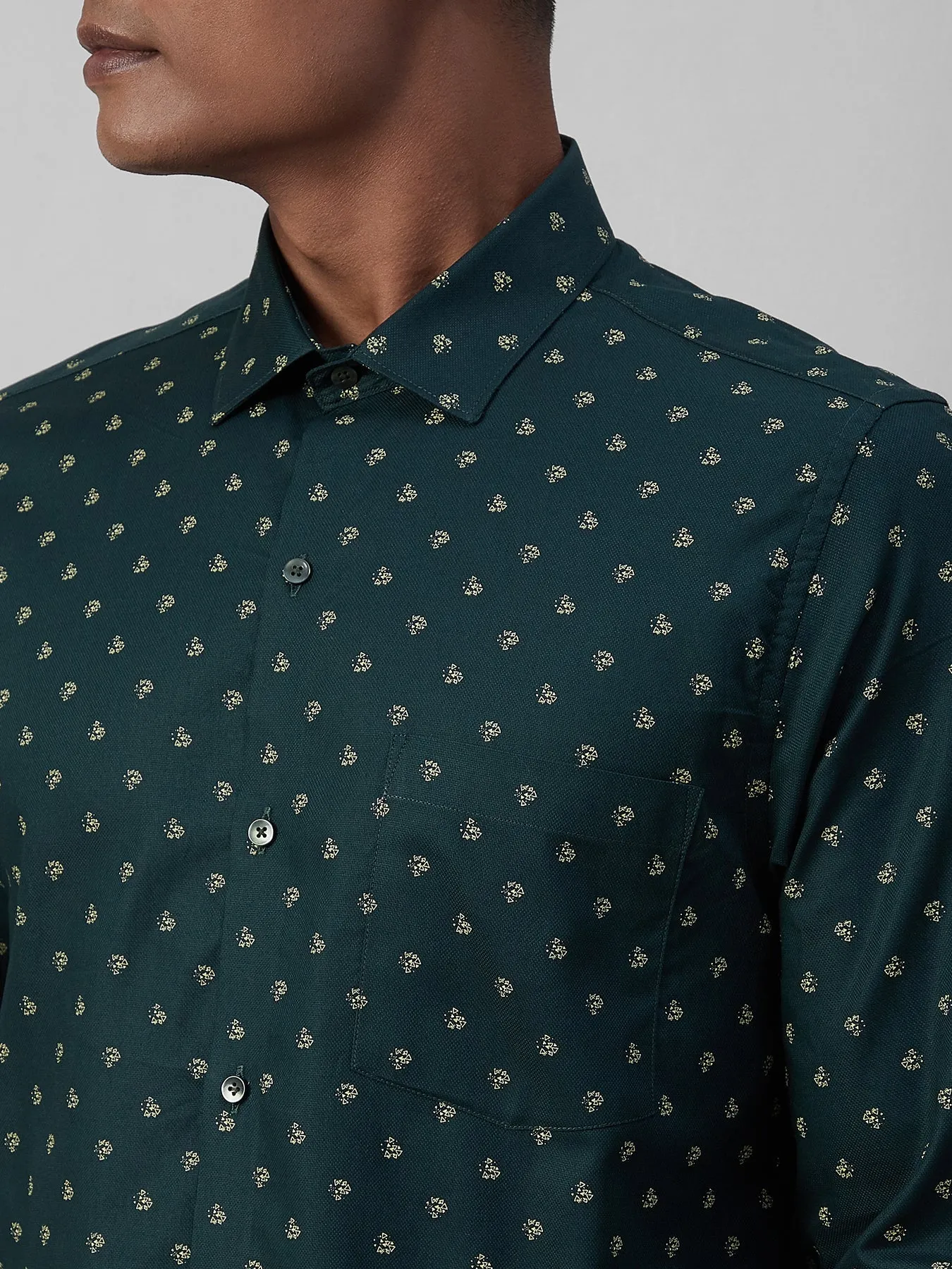 100% COTTON Dark Green SLIM FIT Full Sleeve Formal Mens Printed Shirts