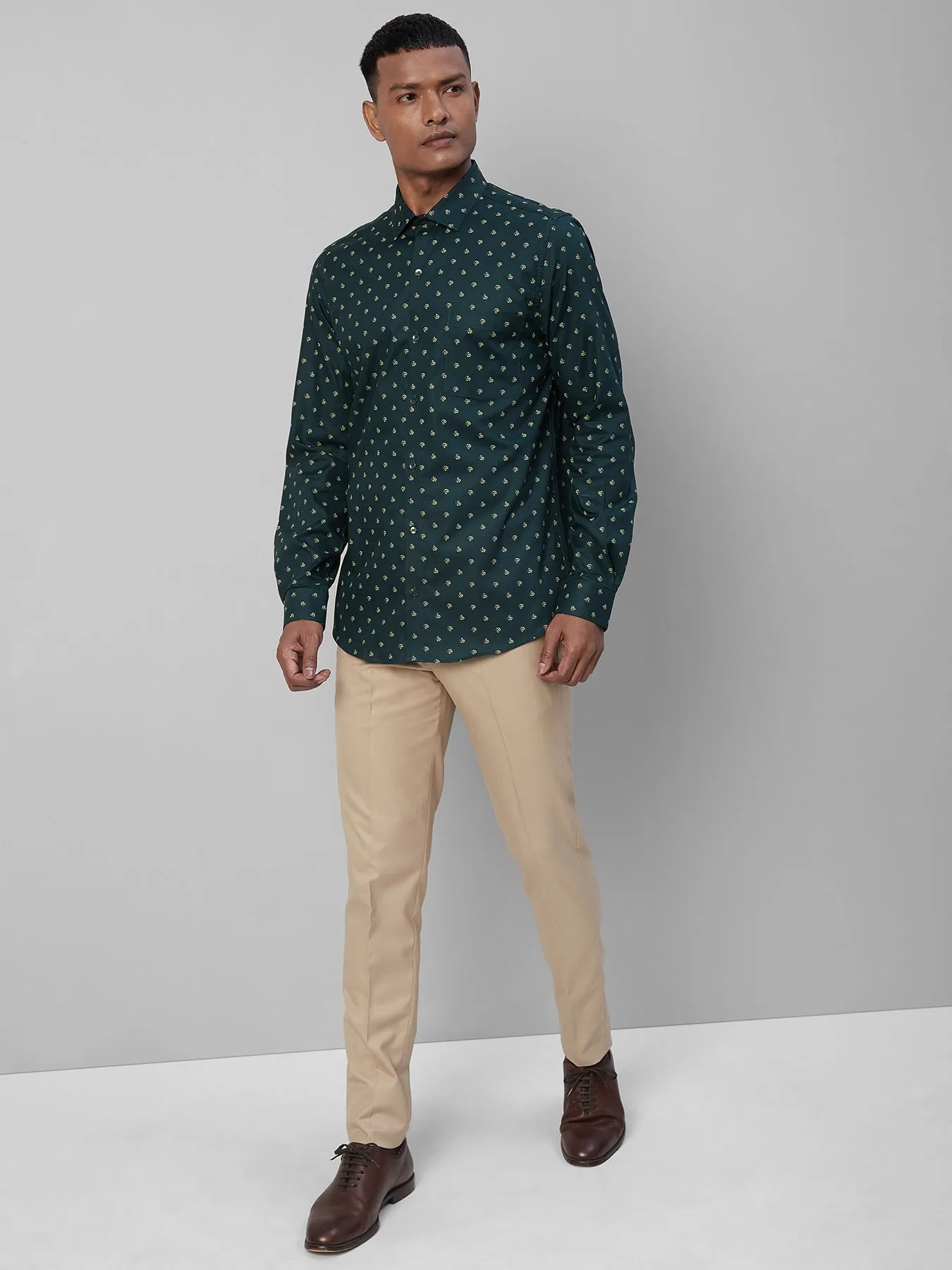 100% COTTON Dark Green SLIM FIT Full Sleeve Formal Mens Printed Shirts