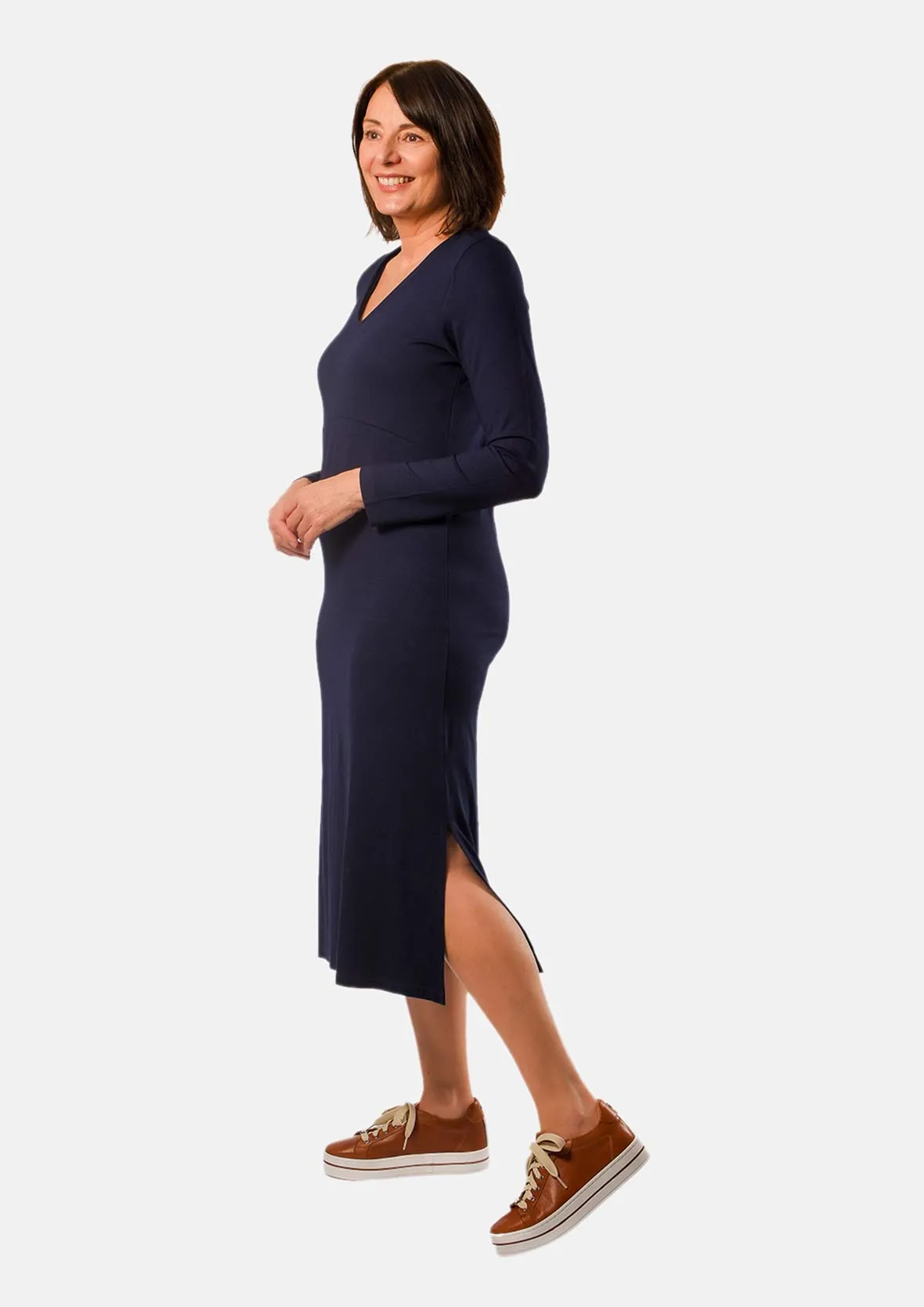 A-Line V-Neck Midi Dress