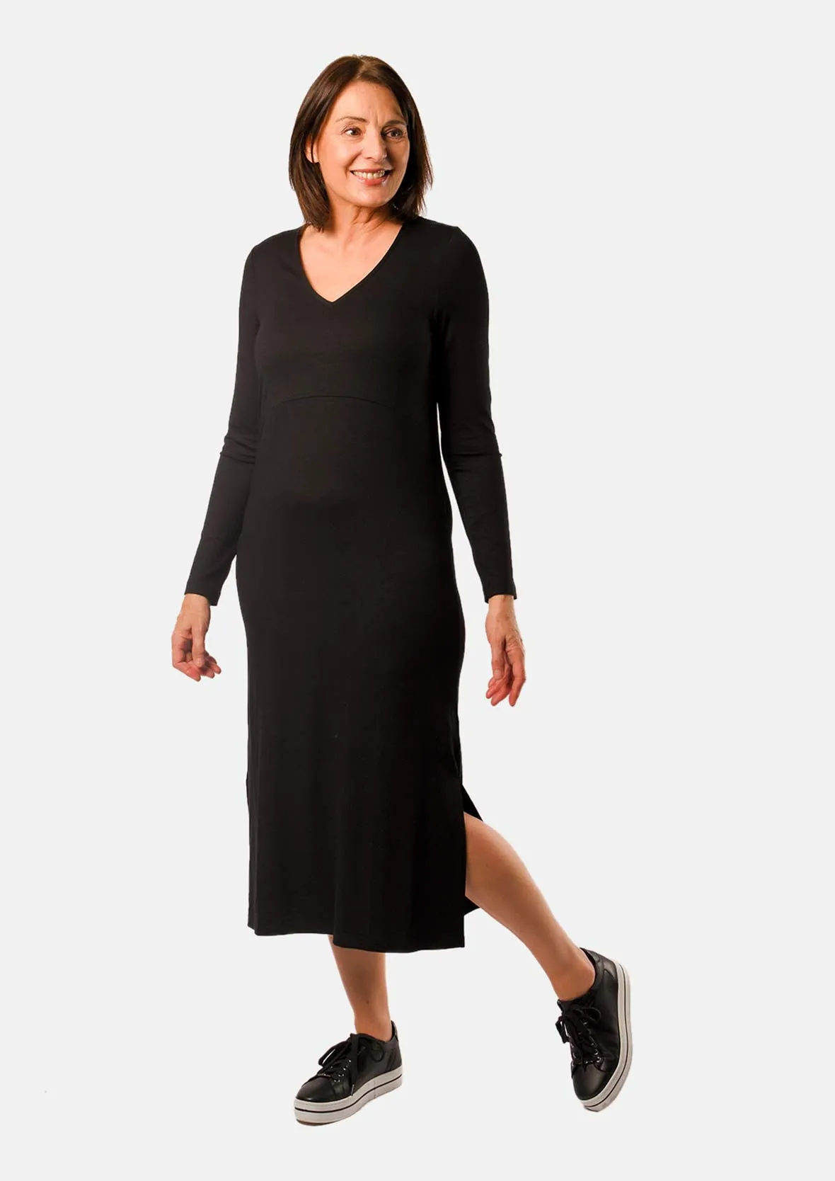 A-Line V-Neck Midi Dress