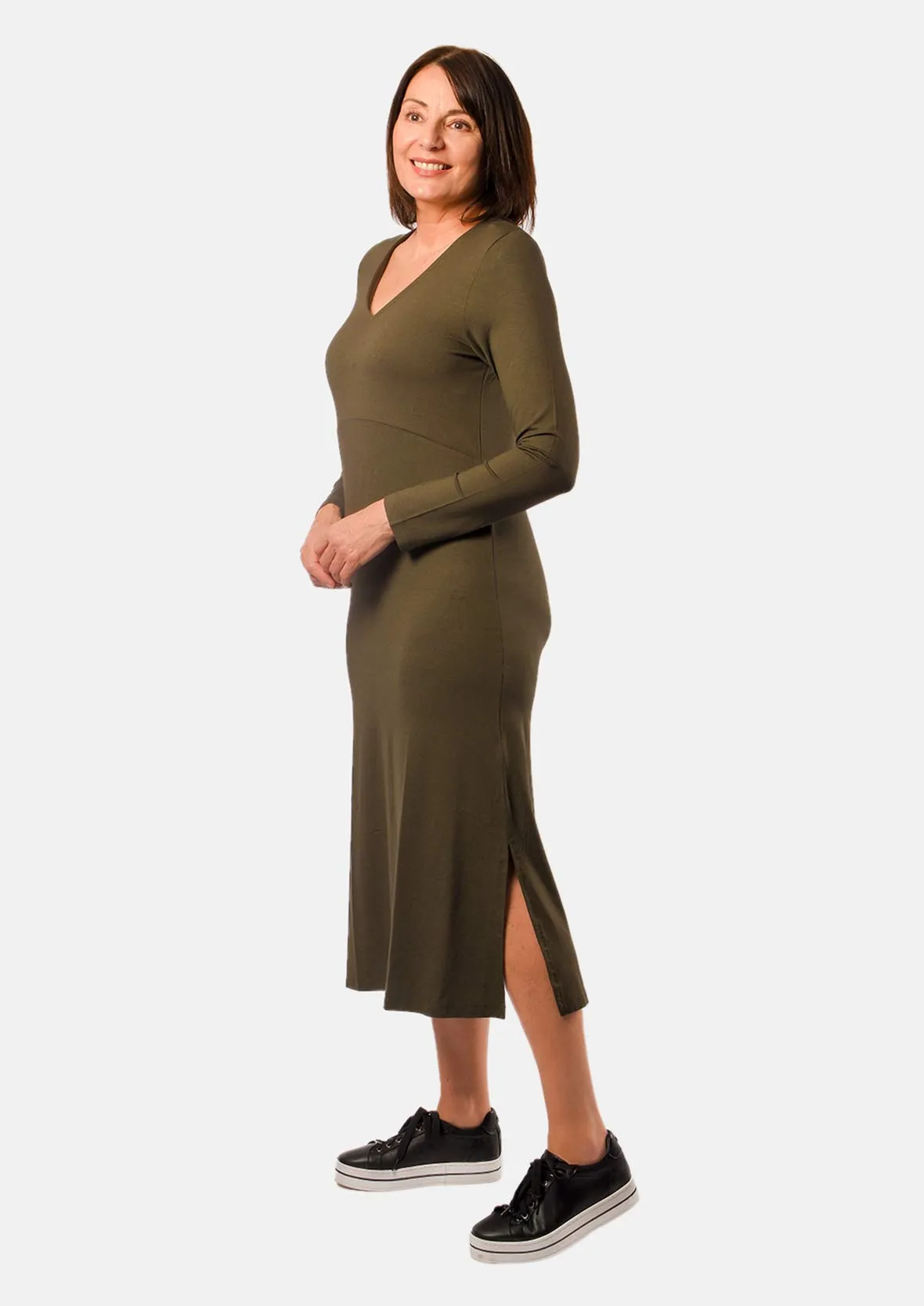 A-Line V-Neck Midi Dress