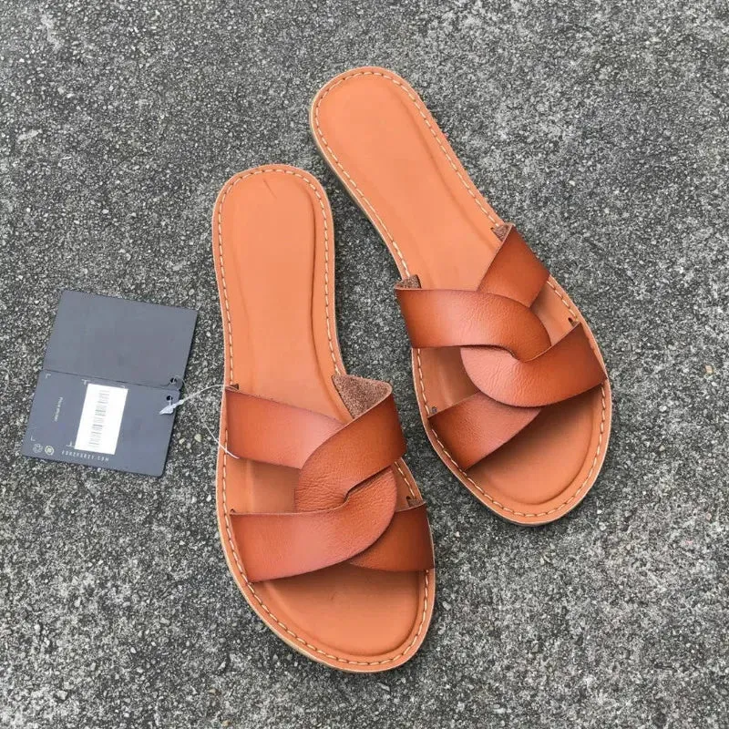 AMOZAE-- Fashionable Leather Sandals for Summer Slides