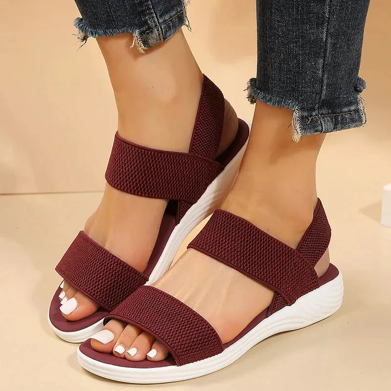 AMOZAE- - Women's Knit Wedge Sandals Lightweight