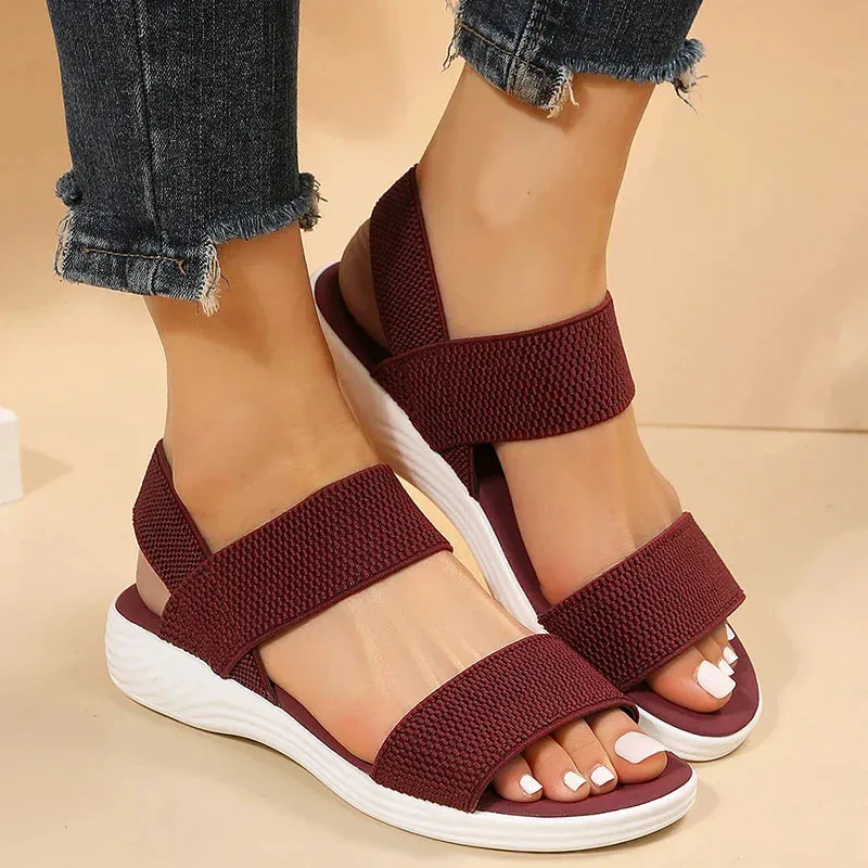 AMOZAE- - Women's Knit Wedge Sandals Lightweight