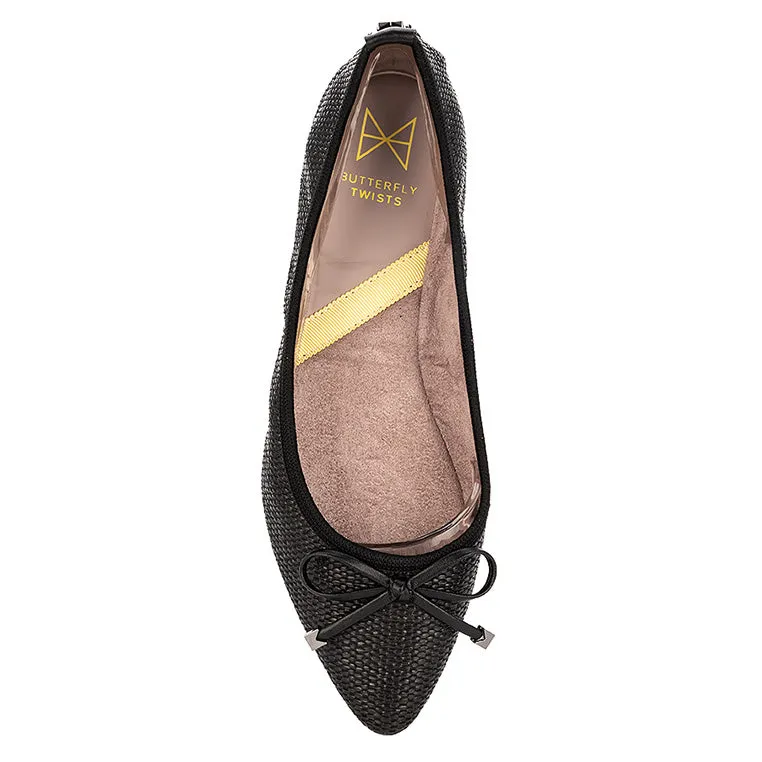 ANNIE Ballet Flat Shoes - Black Raffia