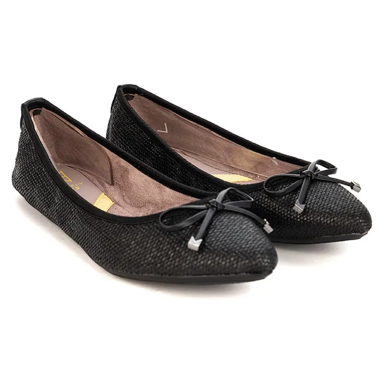 ANNIE Ballet Flat Shoes - Black Raffia