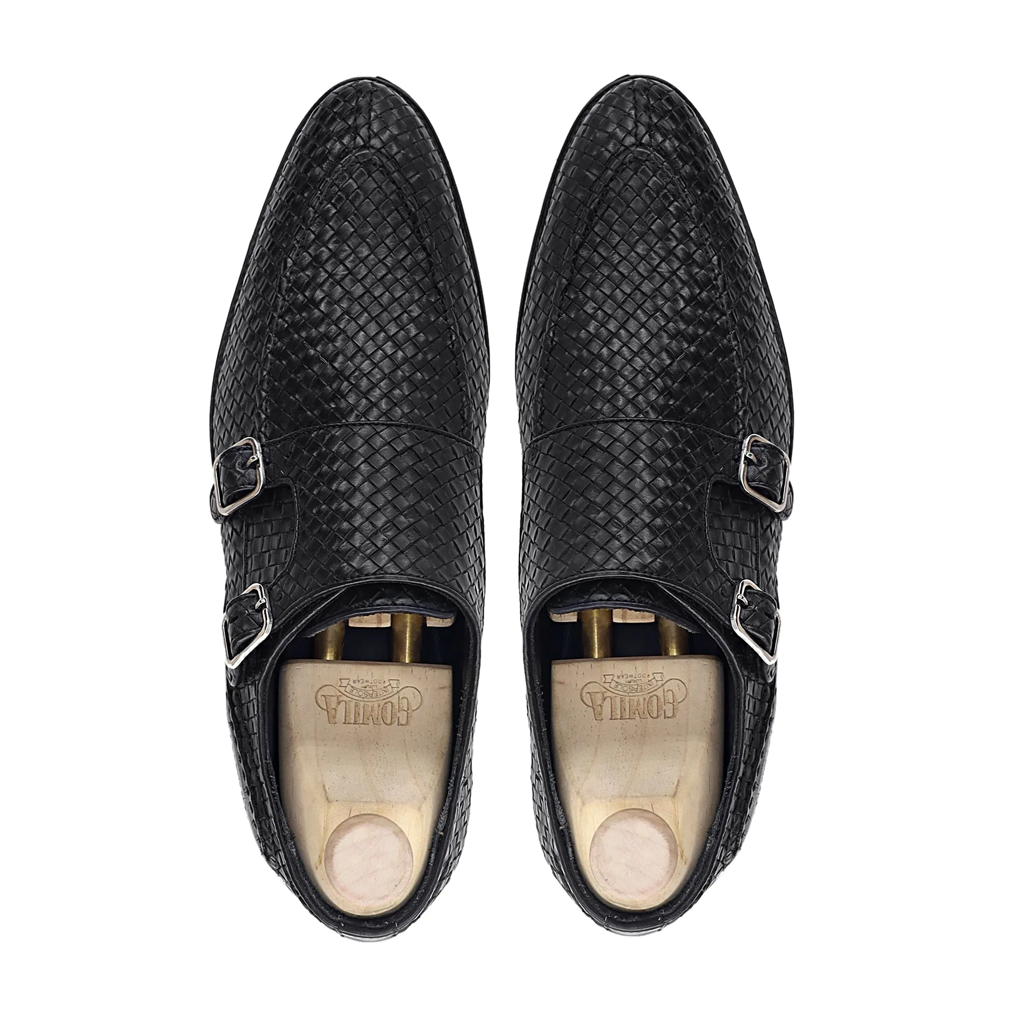 Azula - Men's Black Hand Woven Calf Leather Double Monkstrap