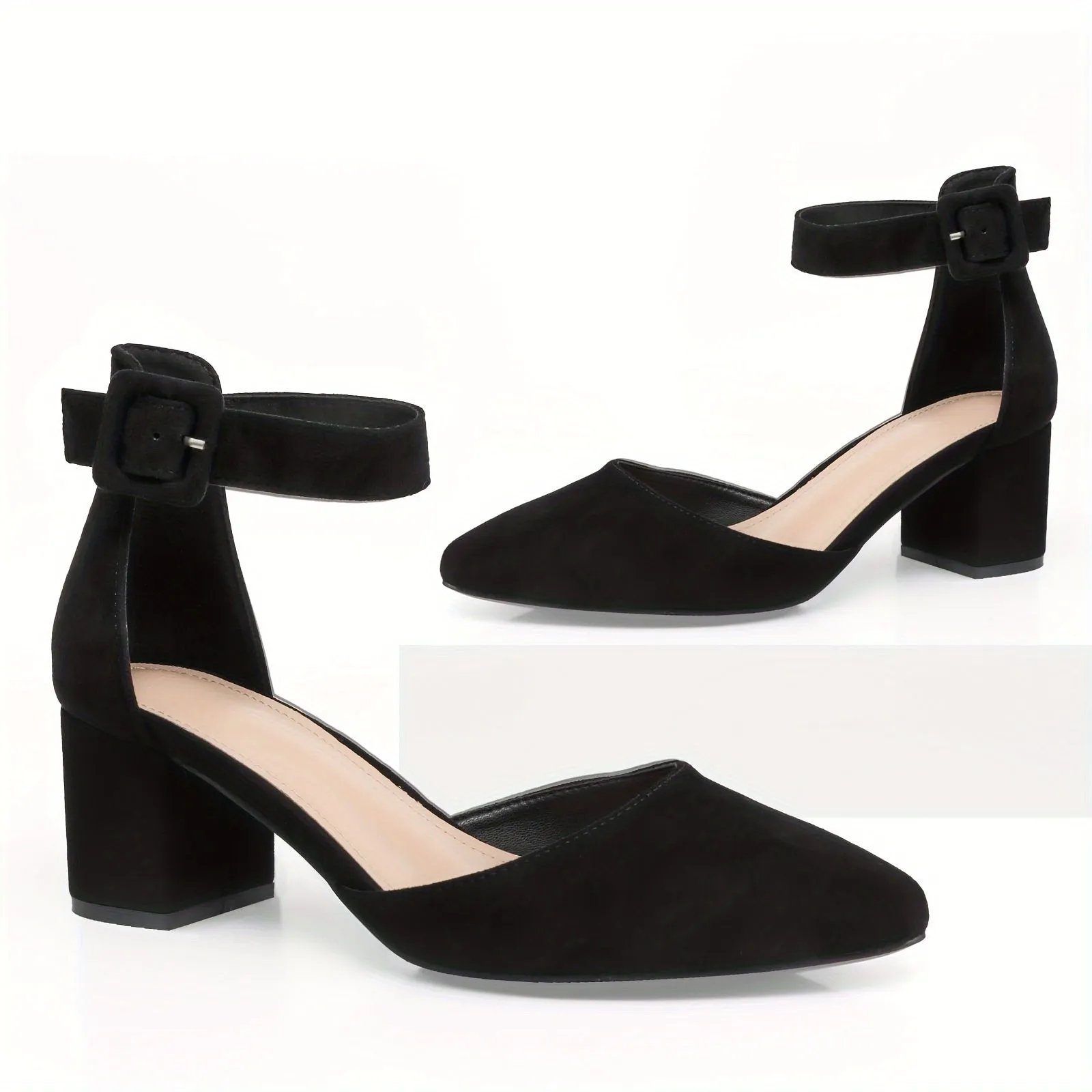 Closed-Toe Suede Pumps for Women with Low Block Heels, Perfect for Evening Events, Weddings, Dating, Work, and Dancing