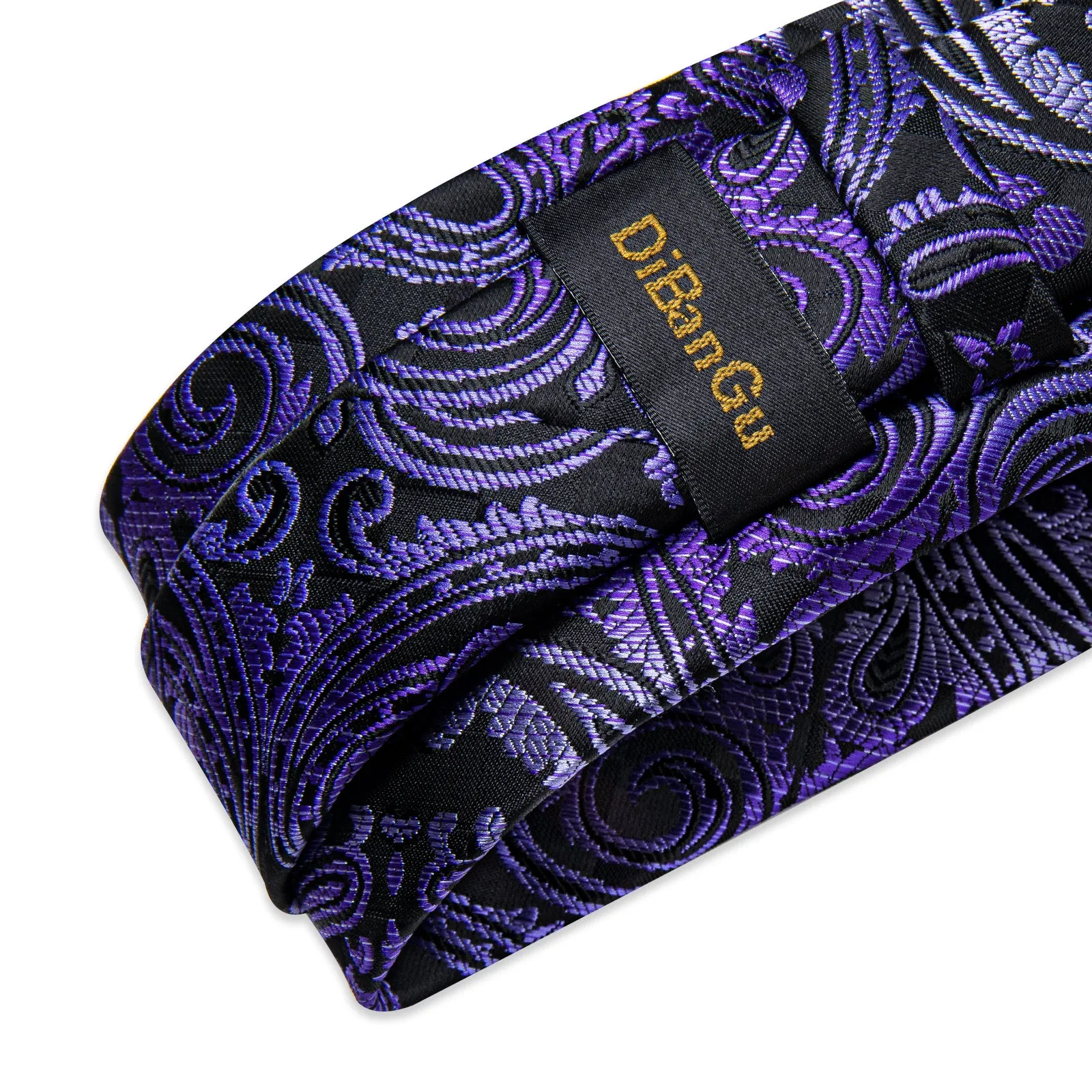 DiBanGu Mens Suit Tie Black Purple Floral Silk Necktie Set and Tie Clip