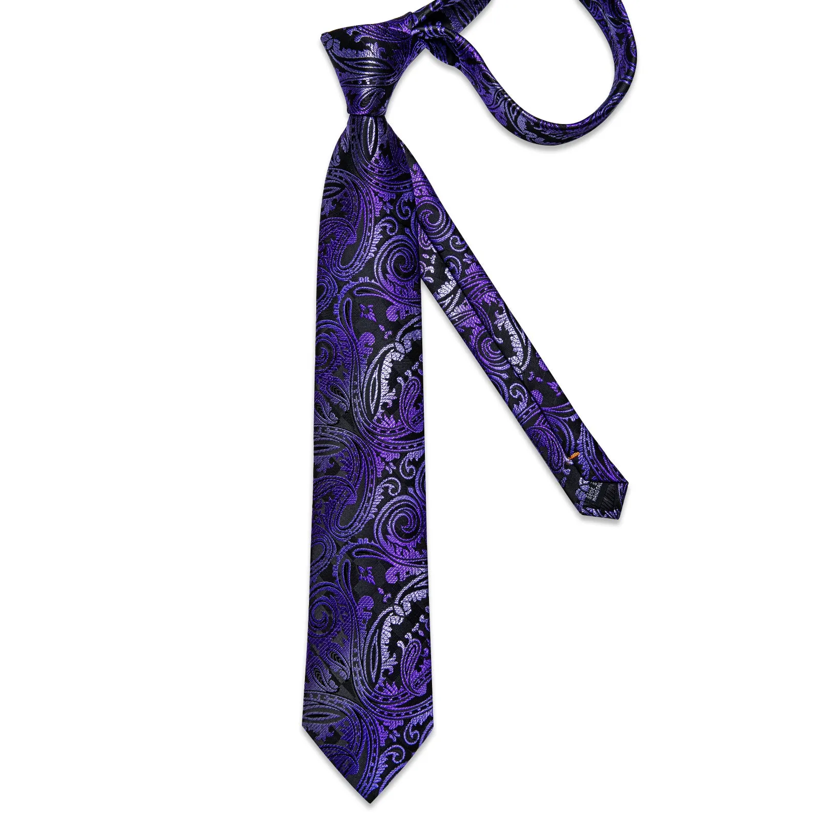 DiBanGu Mens Suit Tie Black Purple Floral Silk Necktie Set and Tie Clip