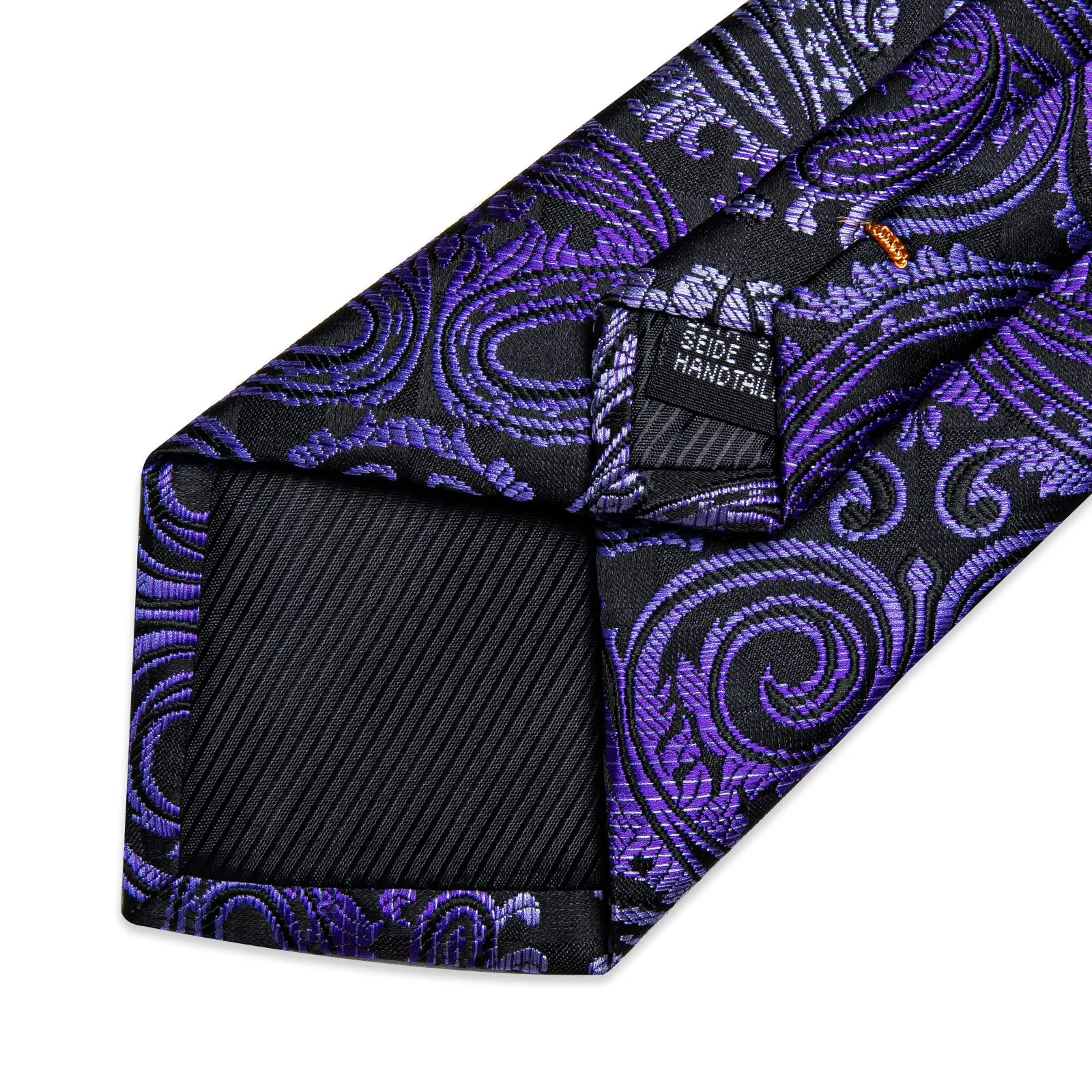 DiBanGu Mens Suit Tie Black Purple Floral Silk Necktie Set and Tie Clip