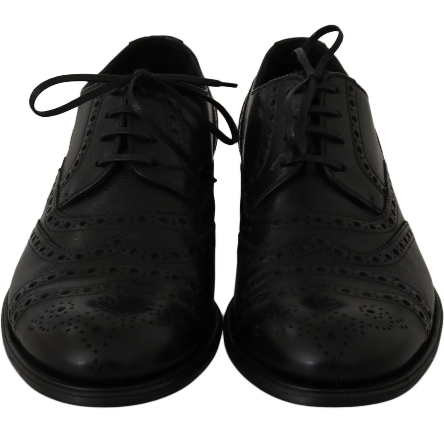 Dolce & Gabbana Elegant Black Leather Derby Wingtip Dress Shoes