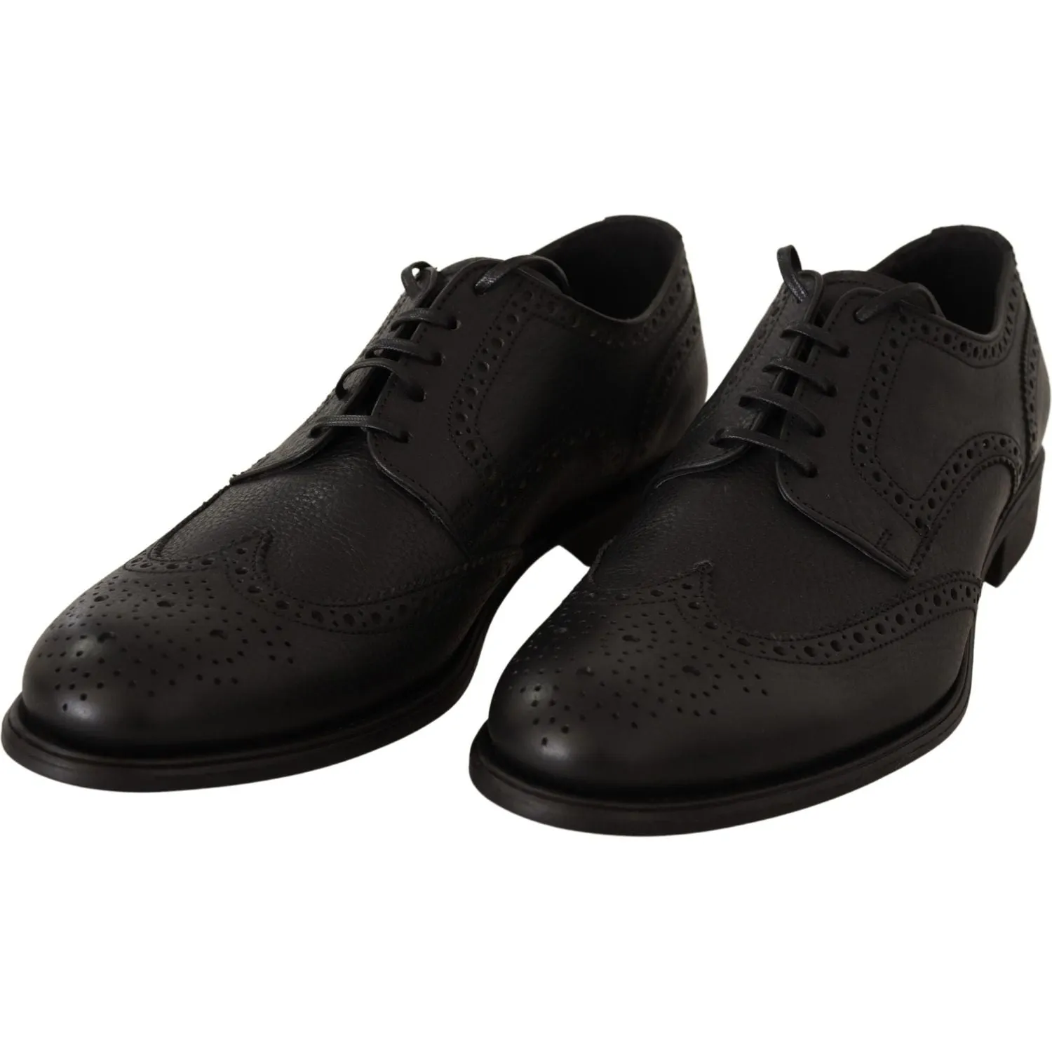 Dolce & Gabbana Elegant Black Leather Derby Wingtip Shoes