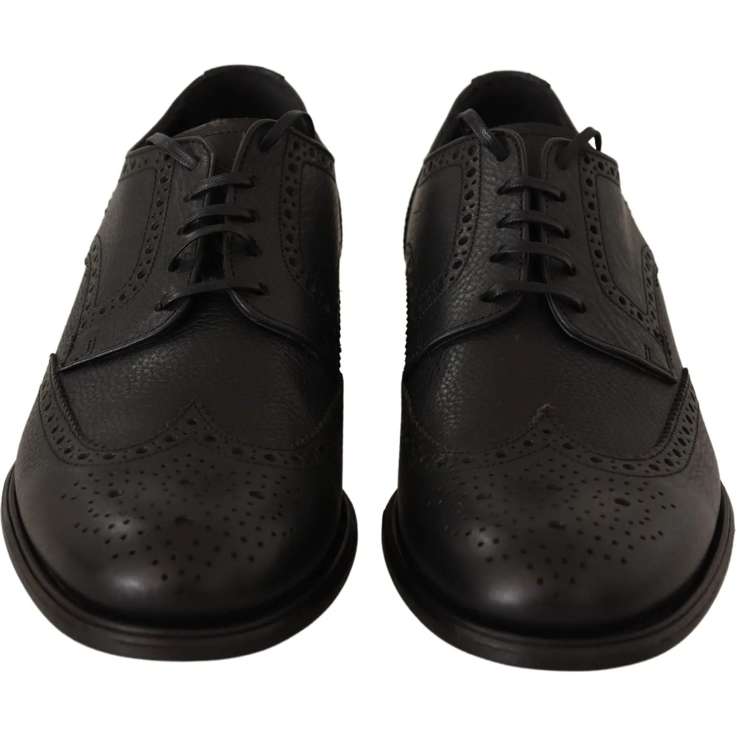 Dolce & Gabbana Elegant Black Leather Derby Wingtip Shoes