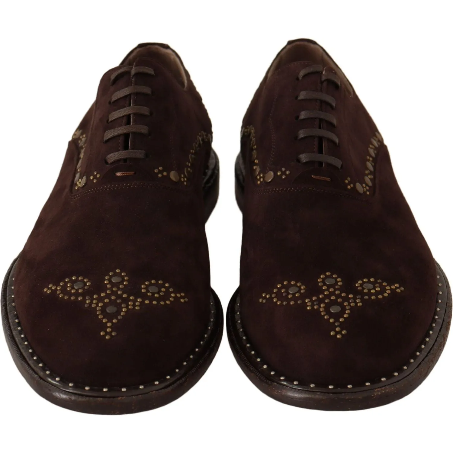 Dolce & Gabbana Elegant Brown Suede Studded Derby Shoes