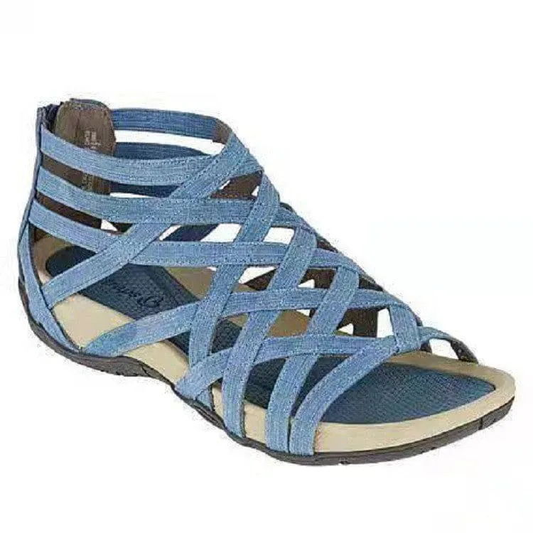 Espadrille Zip Back Criss Cross Strap Wedge Sandals