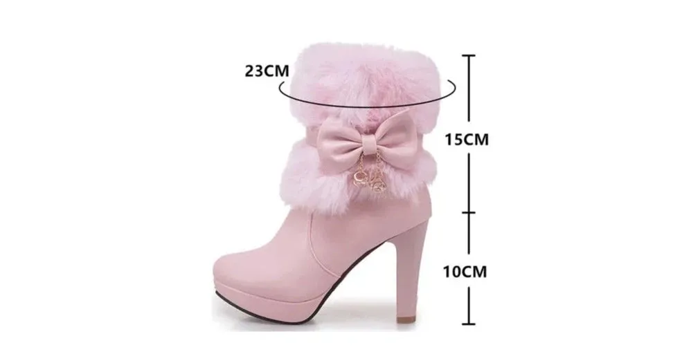 Fashion High Heel Boots Fur Tassel Bowtie Lovely Lolita Party Shoes