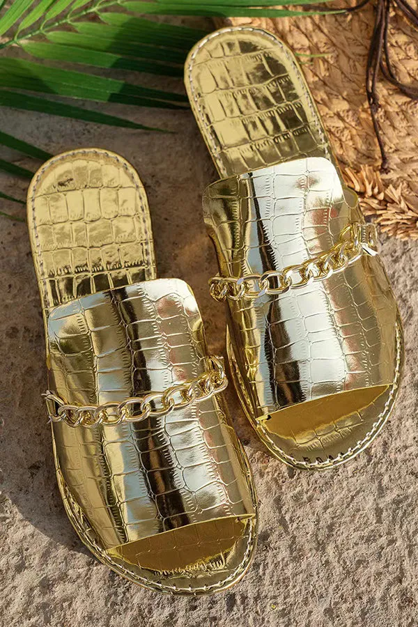 Fashionable Metal Buckle Chain Sandals