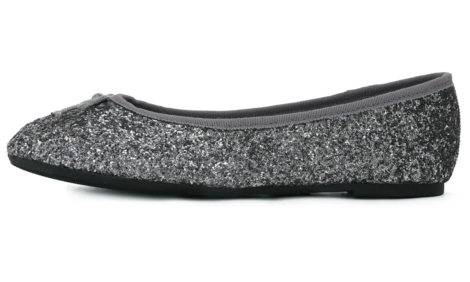 Feversole Women's Macaroon Glitter Pewter Memory Foam Cushion Insock Patent Ballet Flat