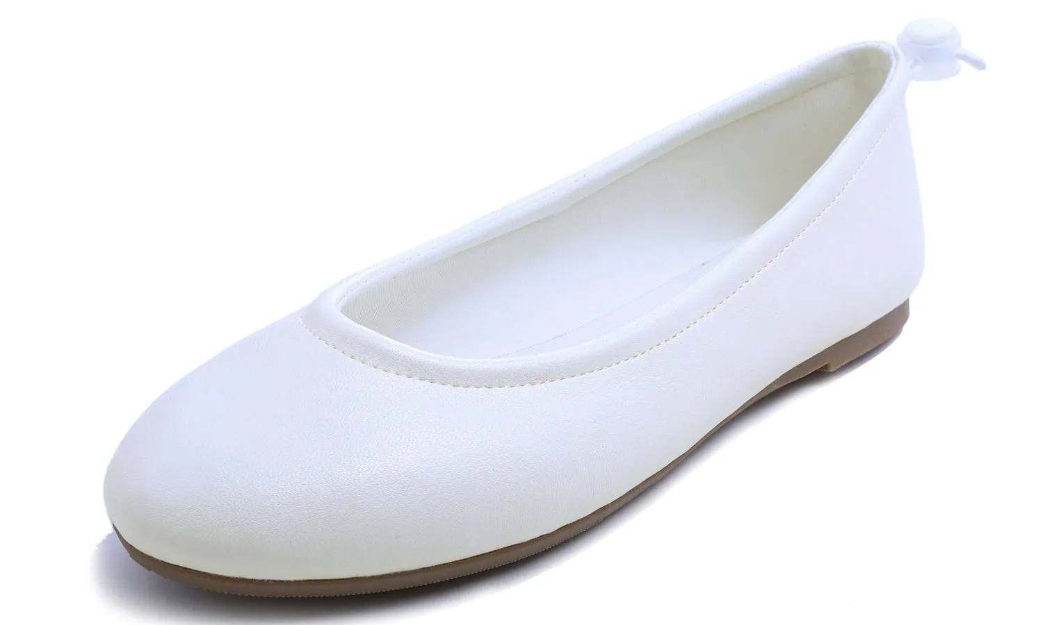 Feversole Women's Soft Cushion Comfort Round Toe Elastic Adjustable Ballet Flats Flexible Walking Shoes White Napa