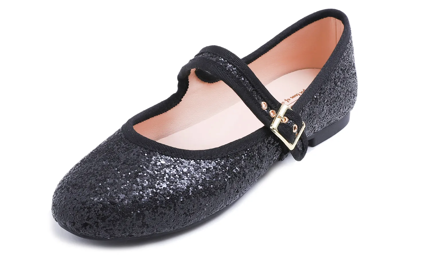 Feversole Women's Soft Cushion Extra Padded Comfort Round Toe Mary Jane Metal Buckle Fashion Ballet Flats Walking Shoes Black Glitter