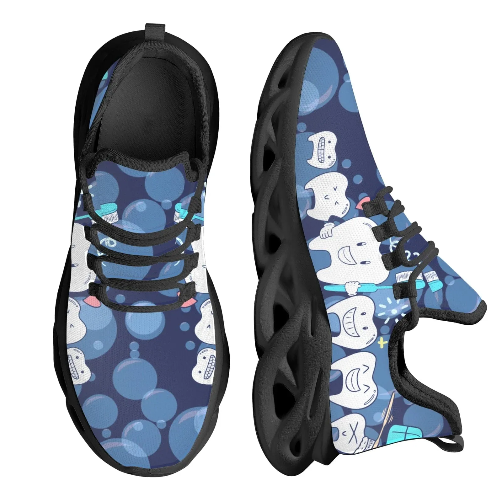 Funny Dentist Teeth Print Women's Flat Shoes Blue Lace-up Sneaker Summer Breathable  Kint Footwear