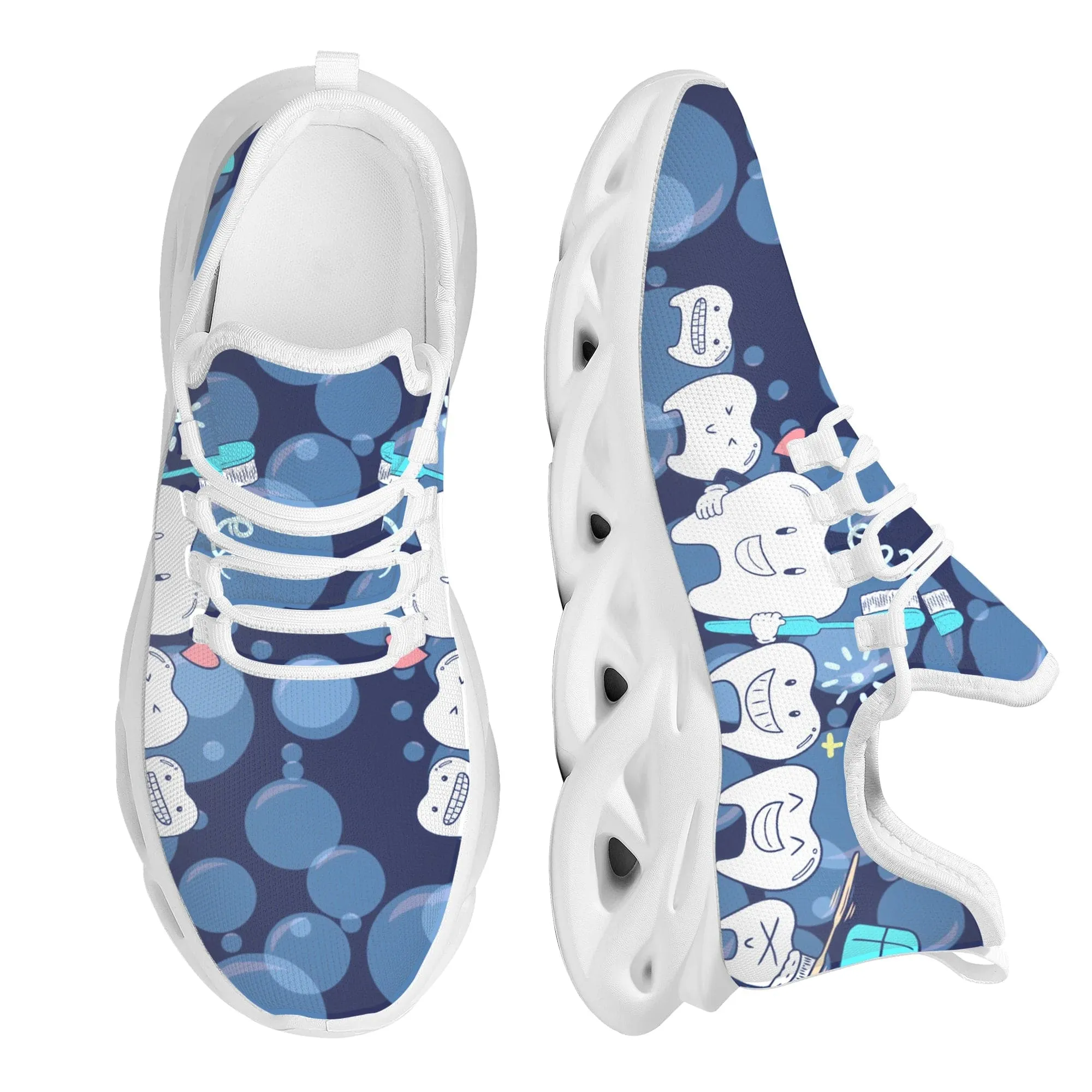 Funny Dentist Teeth Print Women's Flat Shoes Blue Lace-up Sneaker Summer Breathable  Kint Footwear