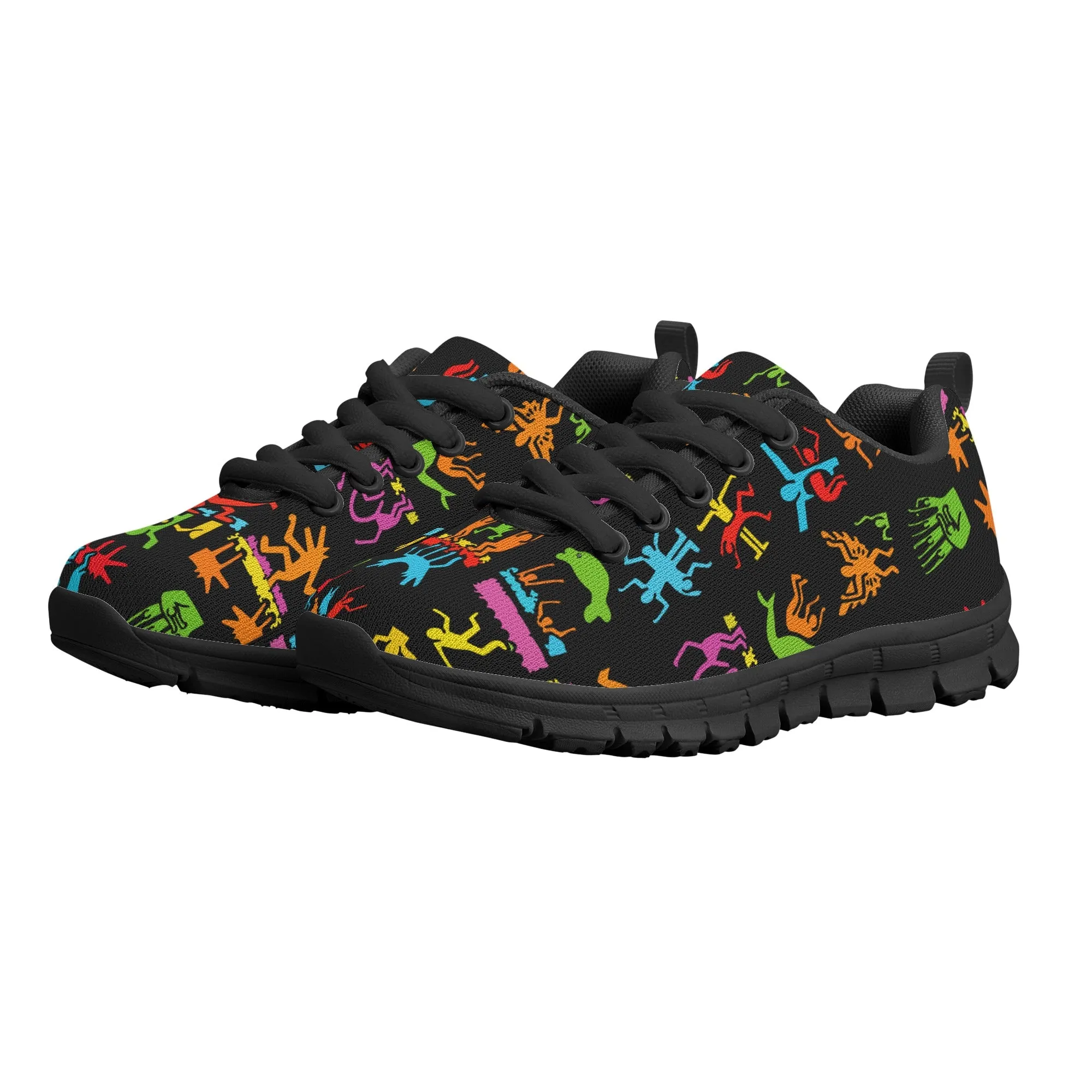 Kids Running Shoes | Back to School Kids Sneakers | Unisex Children's Trainers | Colorful Human Graffiti | Haring style