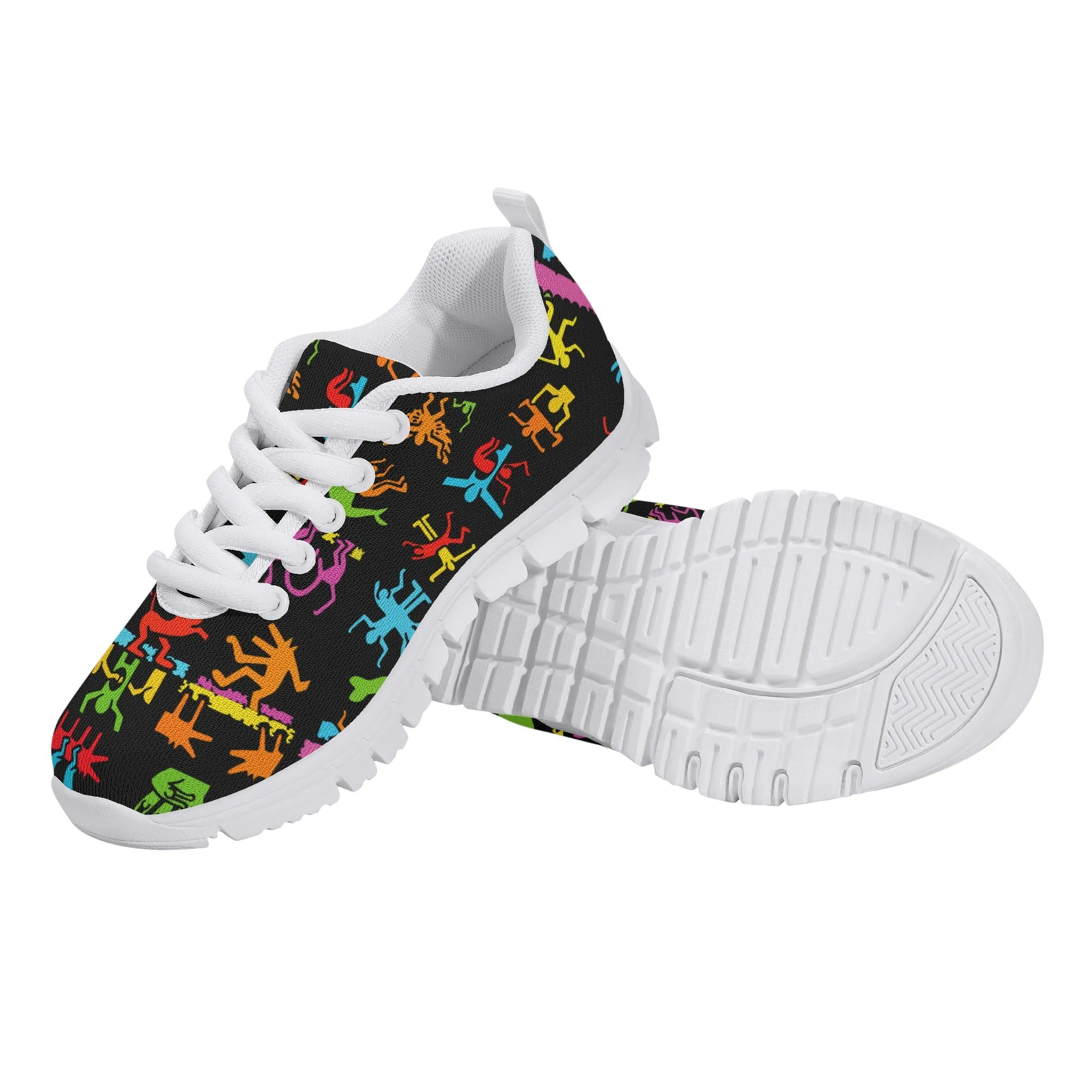 Kids Running Shoes | Back to School Kids Sneakers | Unisex Children's Trainers | Colorful Human Graffiti | Haring style