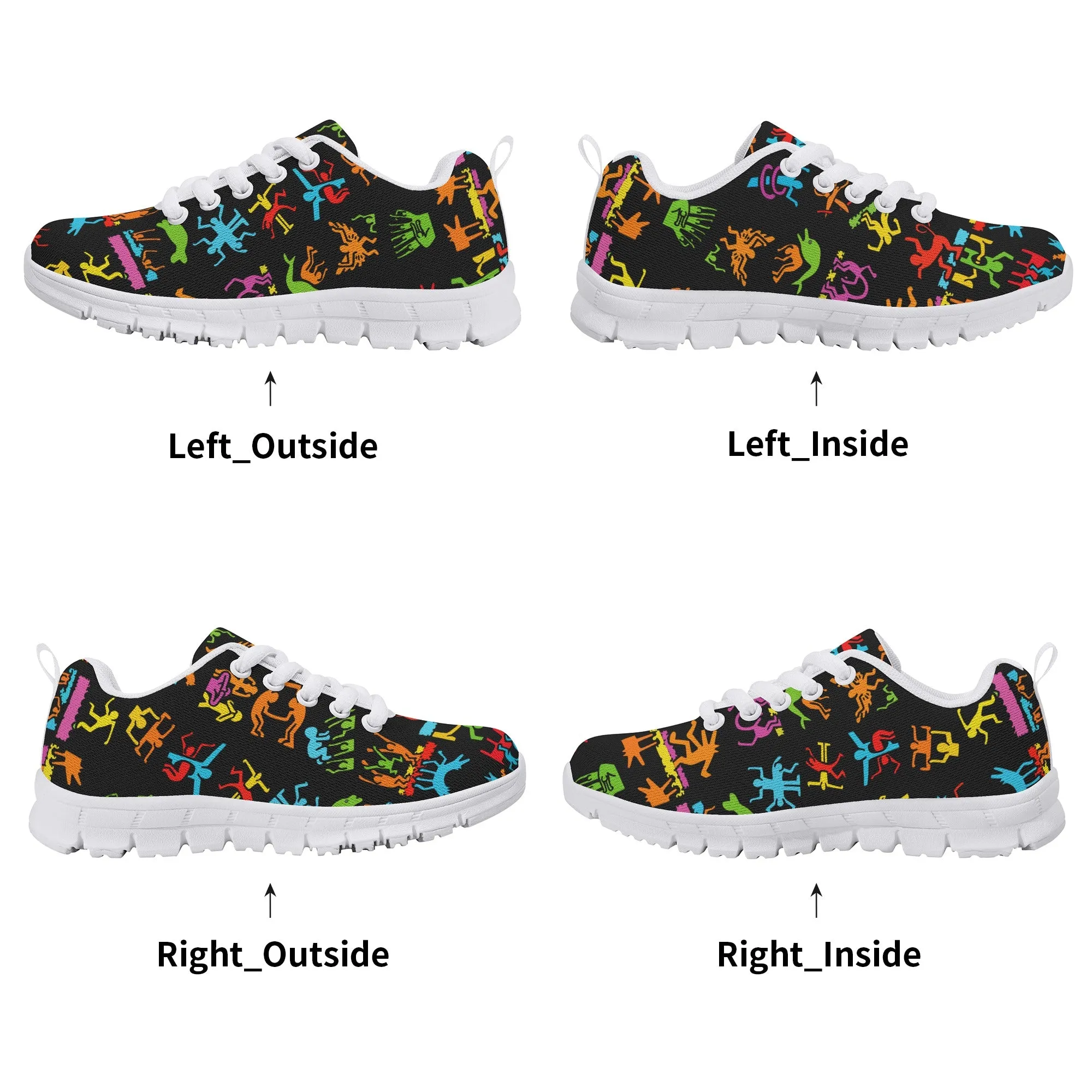 Kids Running Shoes | Back to School Kids Sneakers | Unisex Children's Trainers | Colorful Human Graffiti | Haring style