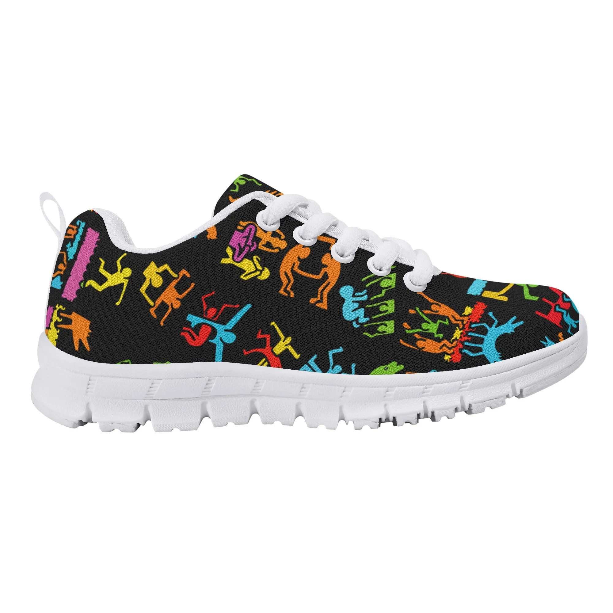 Kids Running Shoes | Back to School Kids Sneakers | Unisex Children's Trainers | Colorful Human Graffiti | Haring style