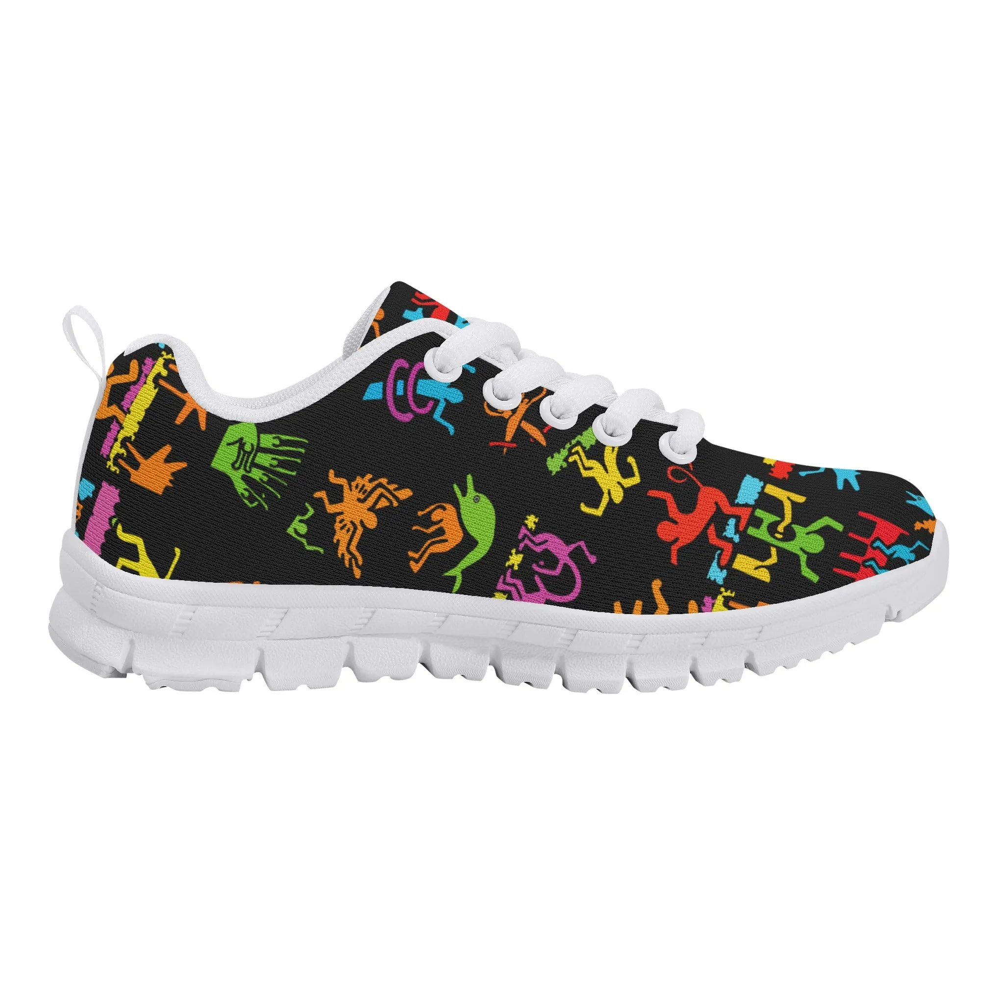 Kids Running Shoes | Back to School Kids Sneakers | Unisex Children's Trainers | Colorful Human Graffiti | Haring style