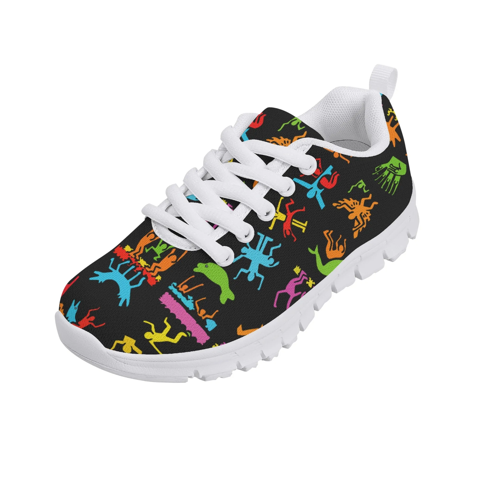 Kids Running Shoes | Back to School Kids Sneakers | Unisex Children's Trainers | Colorful Human Graffiti | Haring style