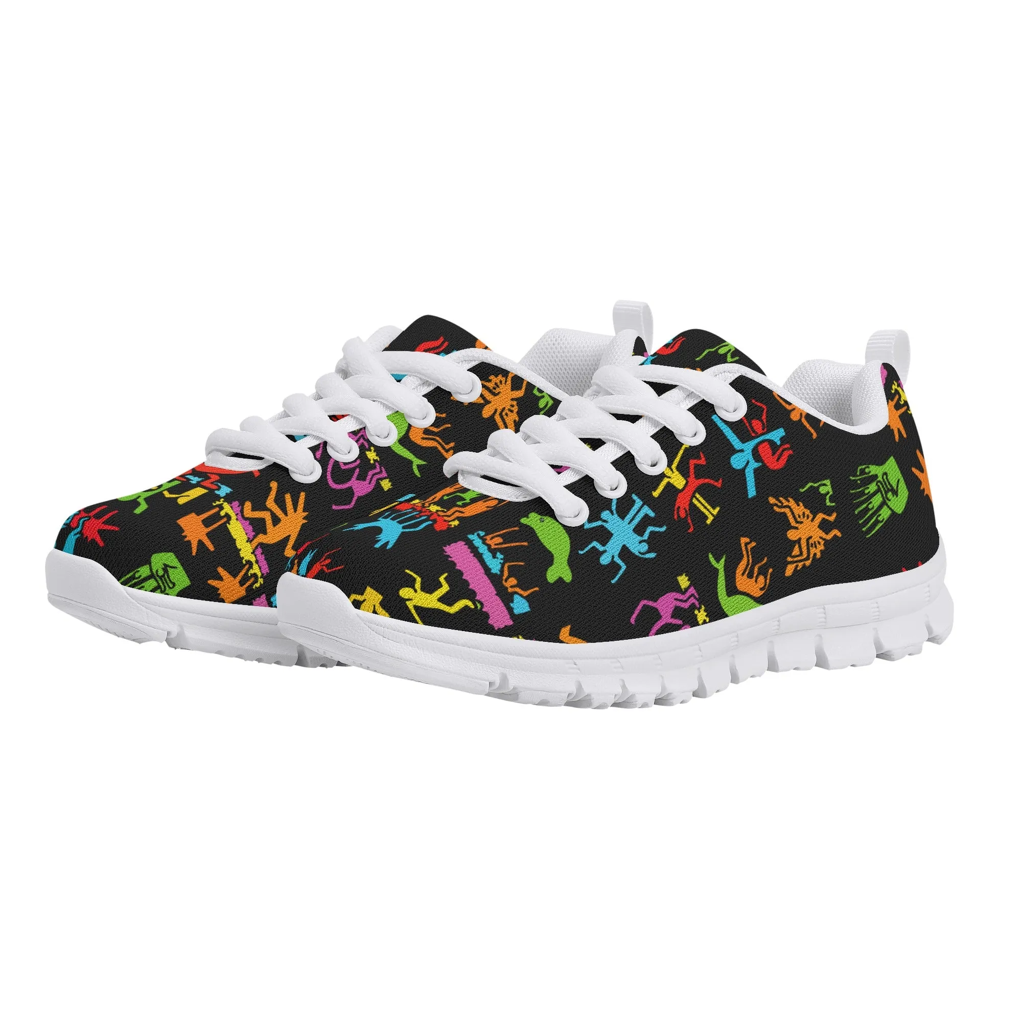 Kids Running Shoes | Back to School Kids Sneakers | Unisex Children's Trainers | Colorful Human Graffiti | Haring style