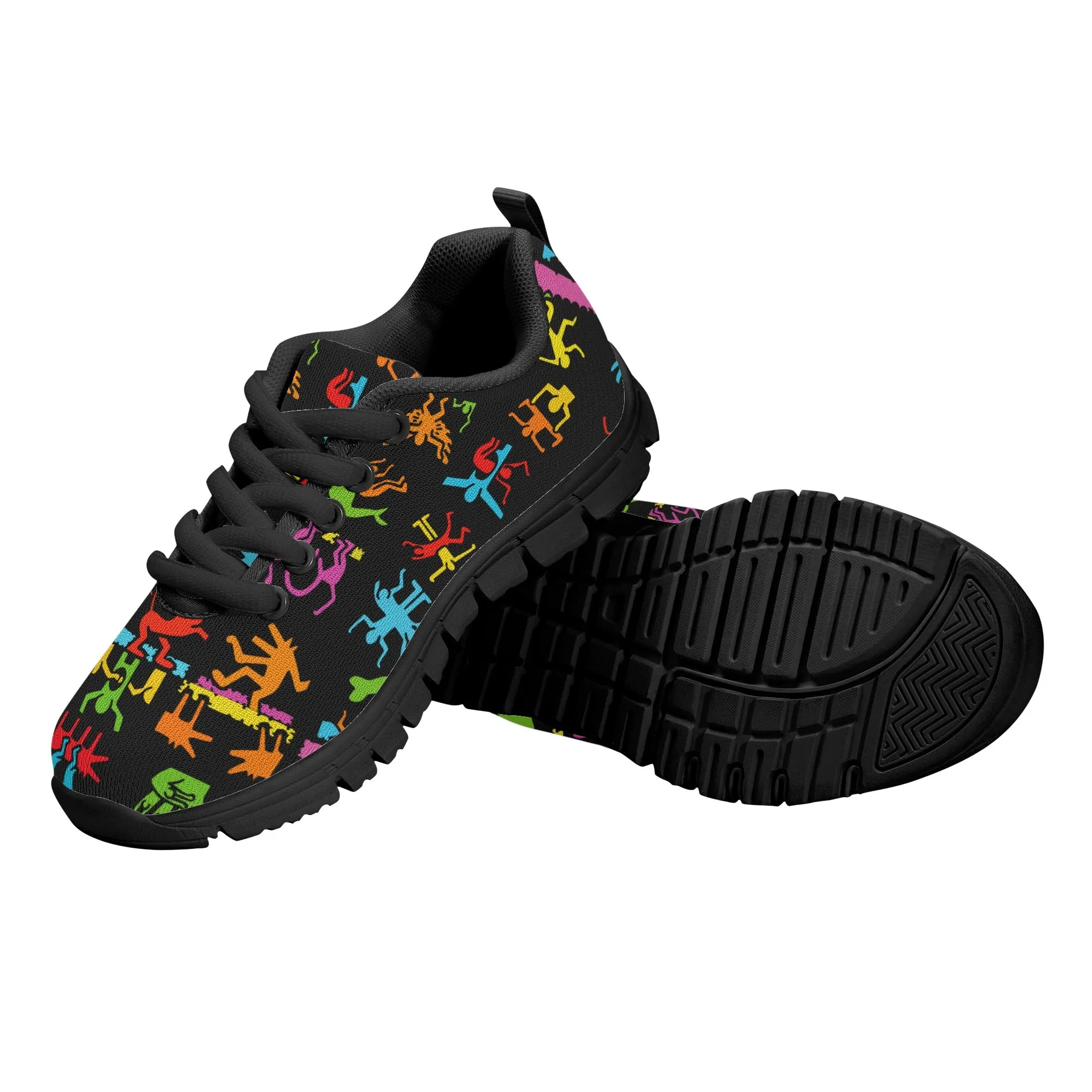 Kids Running Shoes | Back to School Kids Sneakers | Unisex Children's Trainers | Colorful Human Graffiti | Haring style