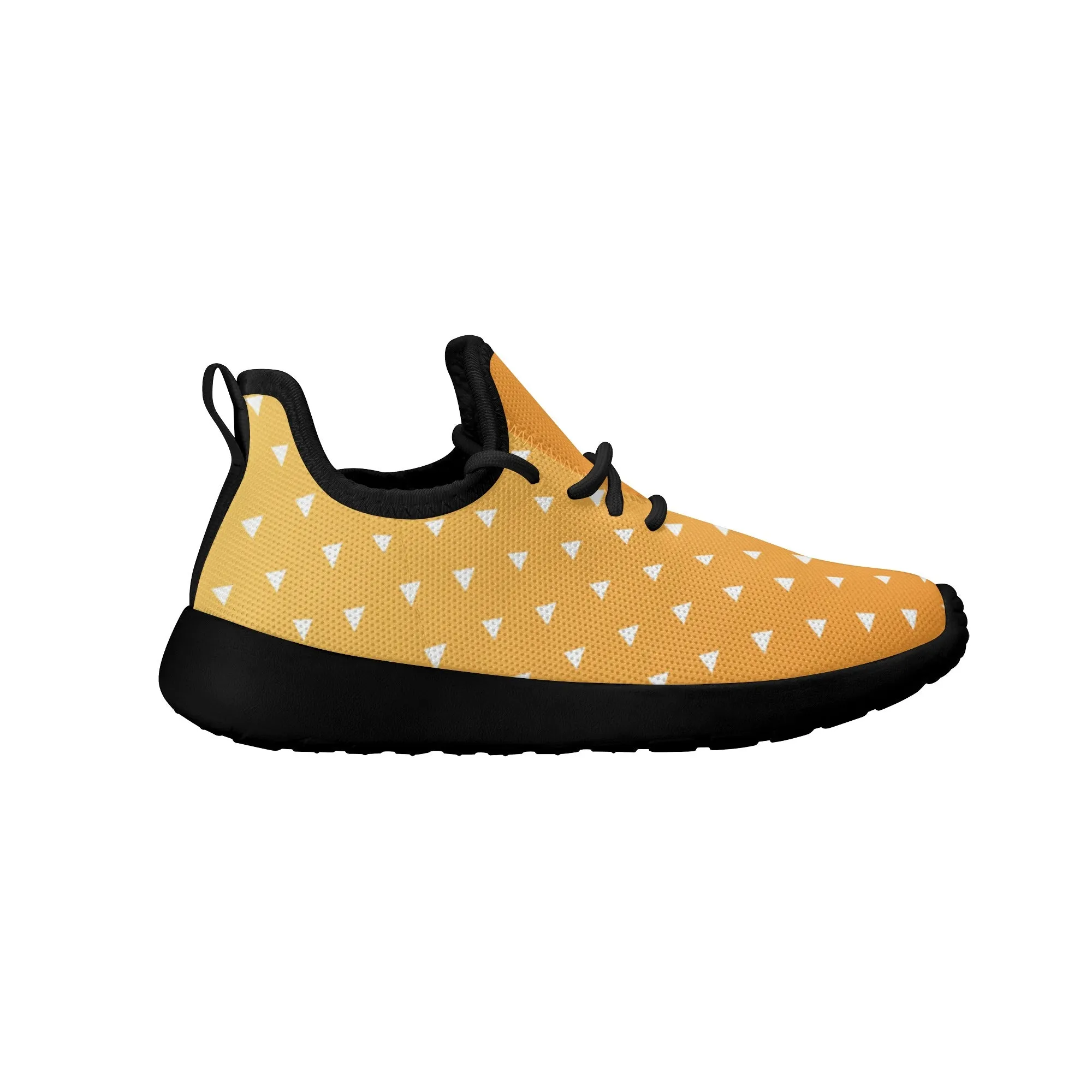 Kids Running Shoes | Mesh Knit Sneakers for kids 7-12 | Anime Slayer of Demon | Orange Yellow Triangles