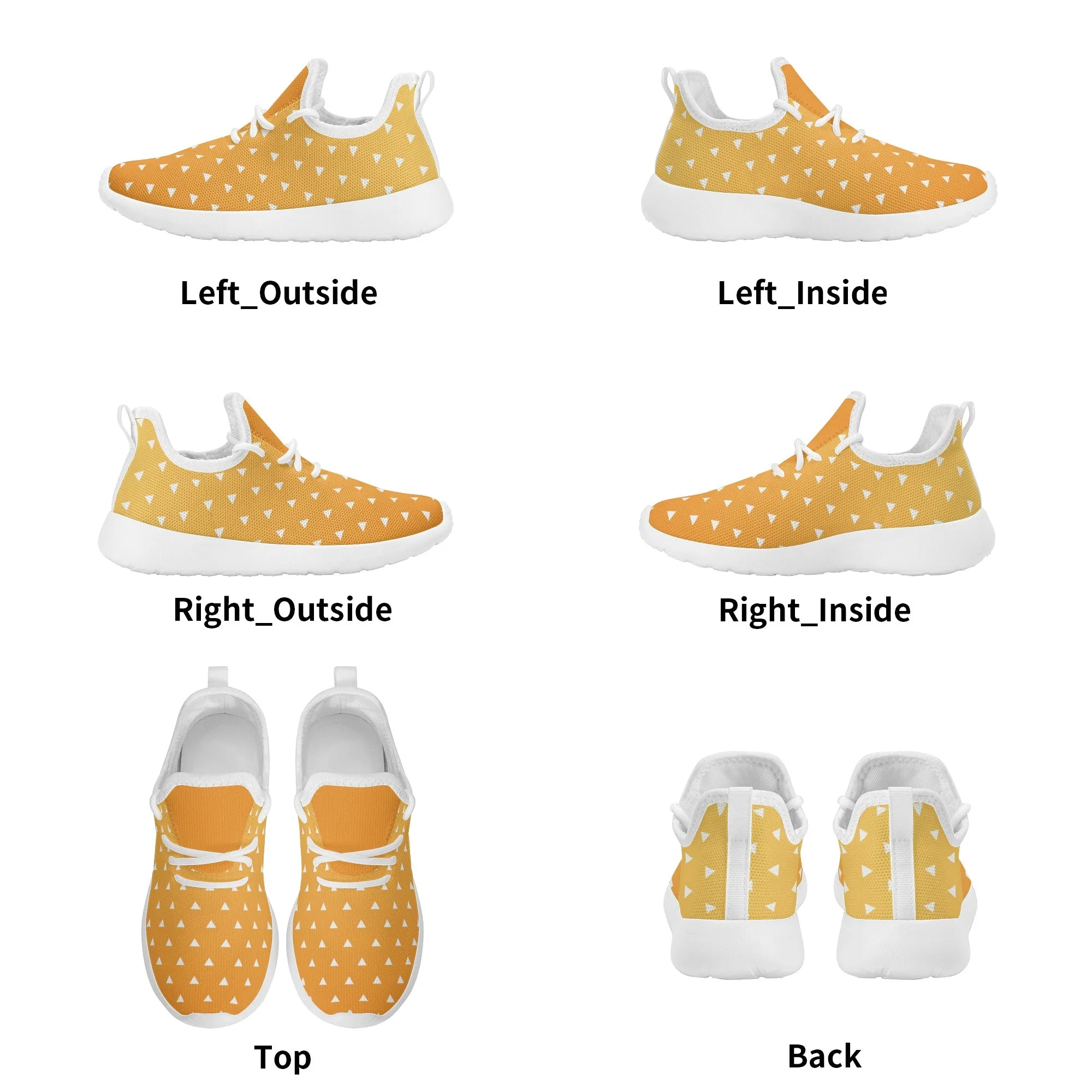 Kids Running Shoes | Mesh Knit Sneakers for kids 7-12 | Anime Slayer of Demon | Orange Yellow Triangles