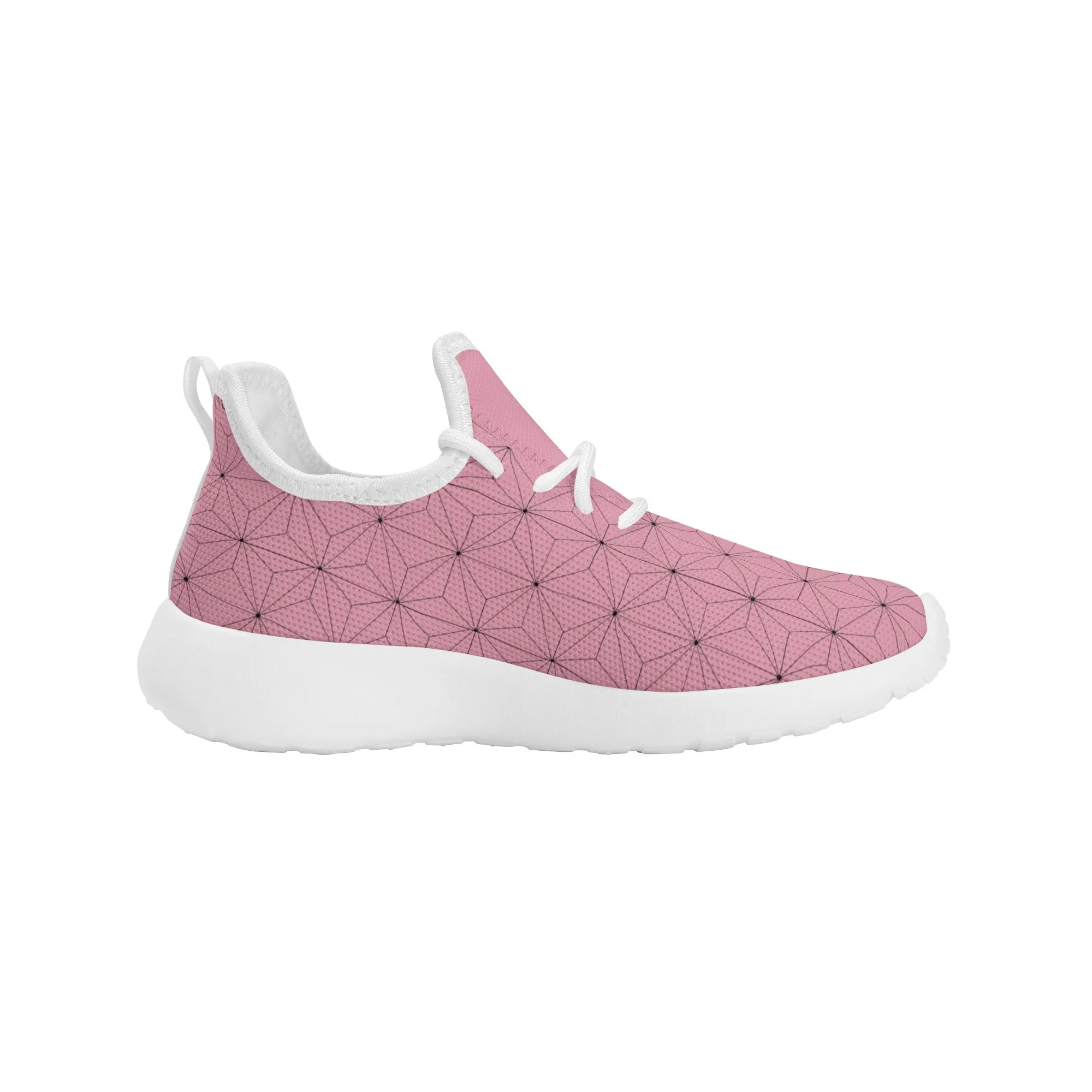 Kids Running Shoes | Mesh Knit Sneakers for kids 7-12 | Anime Slayer of Demon | Pink Brown Pattern