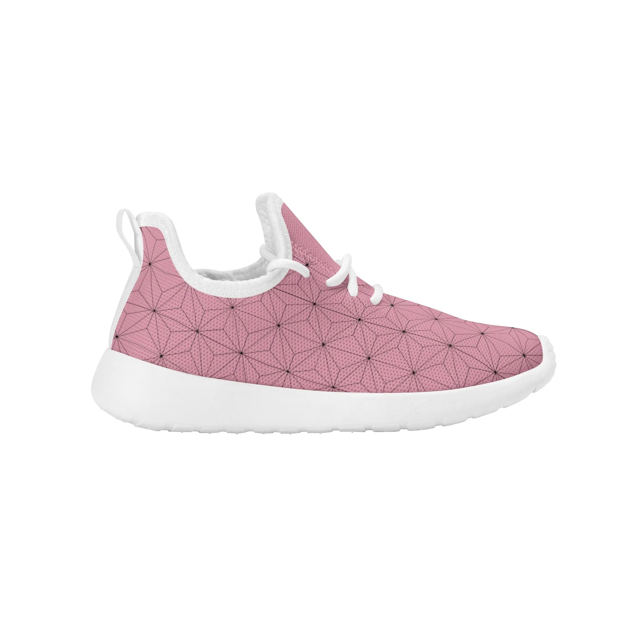 Kids Running Shoes | Mesh Knit Sneakers for kids 7-12 | Anime Slayer of Demon | Pink Brown Pattern