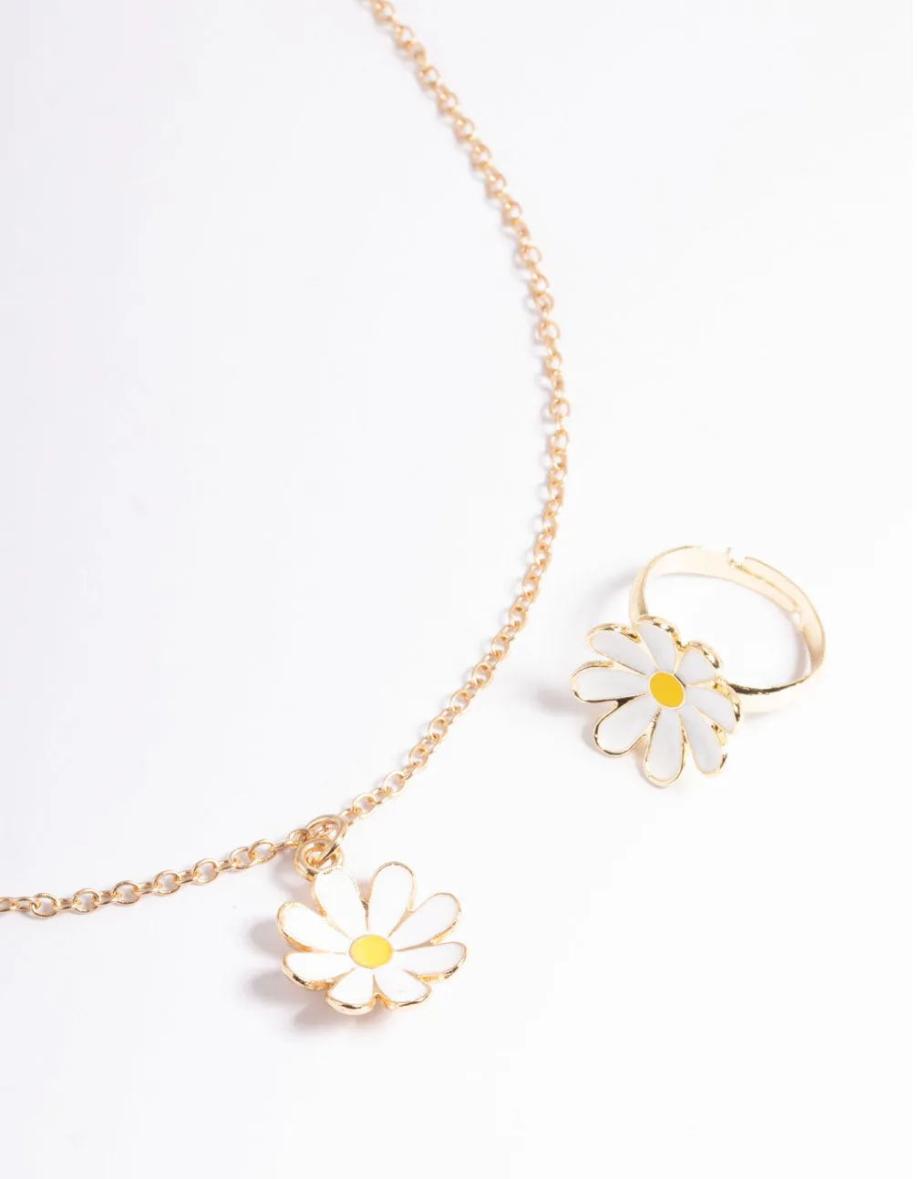 Kids White Daisy Necklace & Ring Set