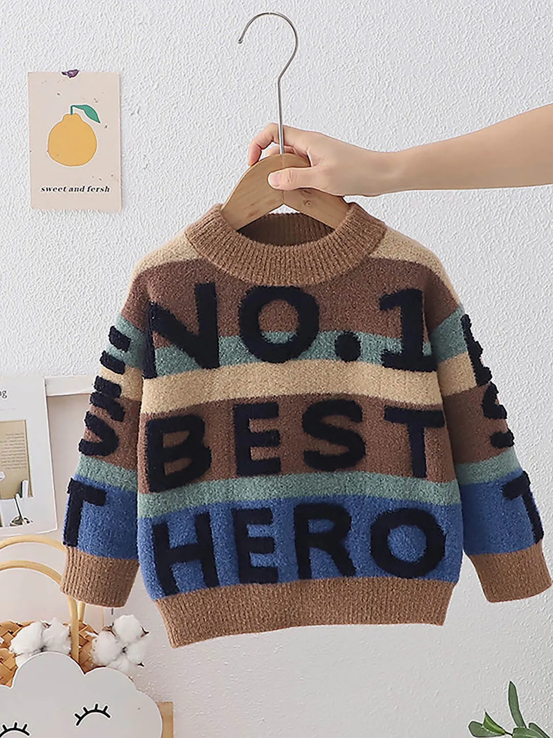 Little Surprise Box Brown No 1 Hero themed Knitted Warmer Cardigan Sweater for Kids