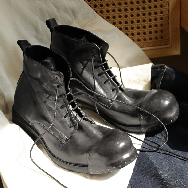 Men's Distressed Rivets Service Boots