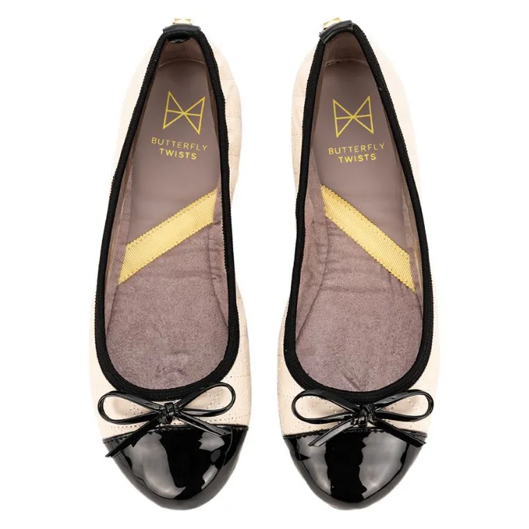 OLIVIA Ballet Flat Shoes - Cream/Black