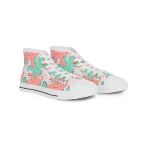 Pink & Green Lizard Tessellation Men's High Top Sneakers