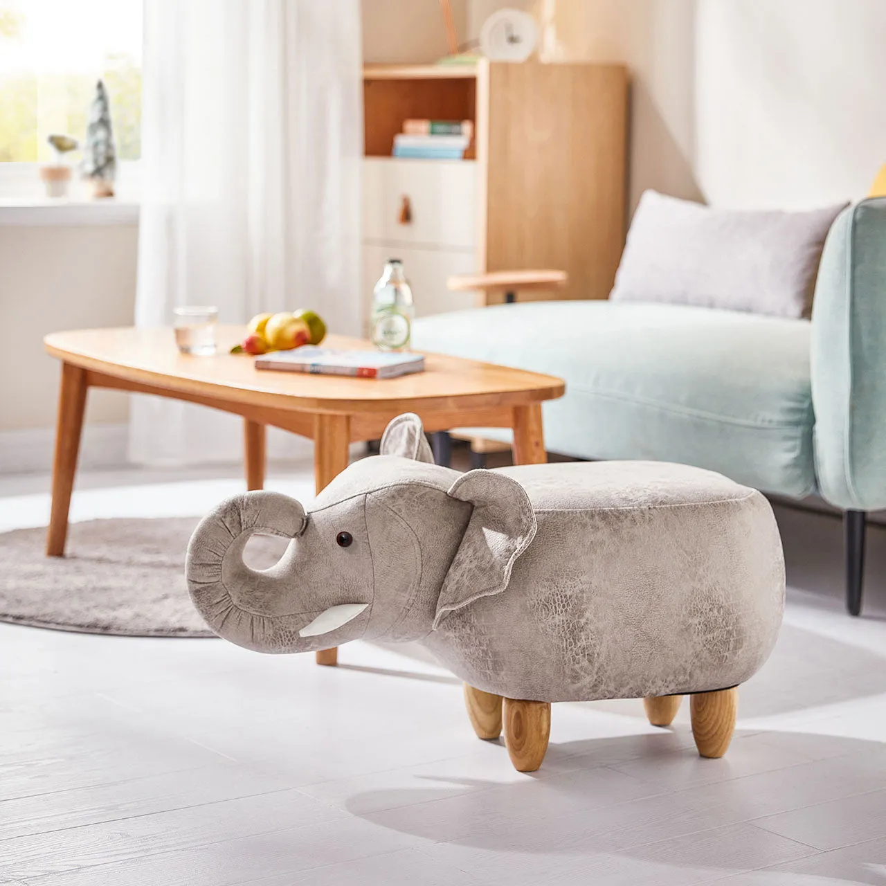 Playful Elephant Kids Grey Stool