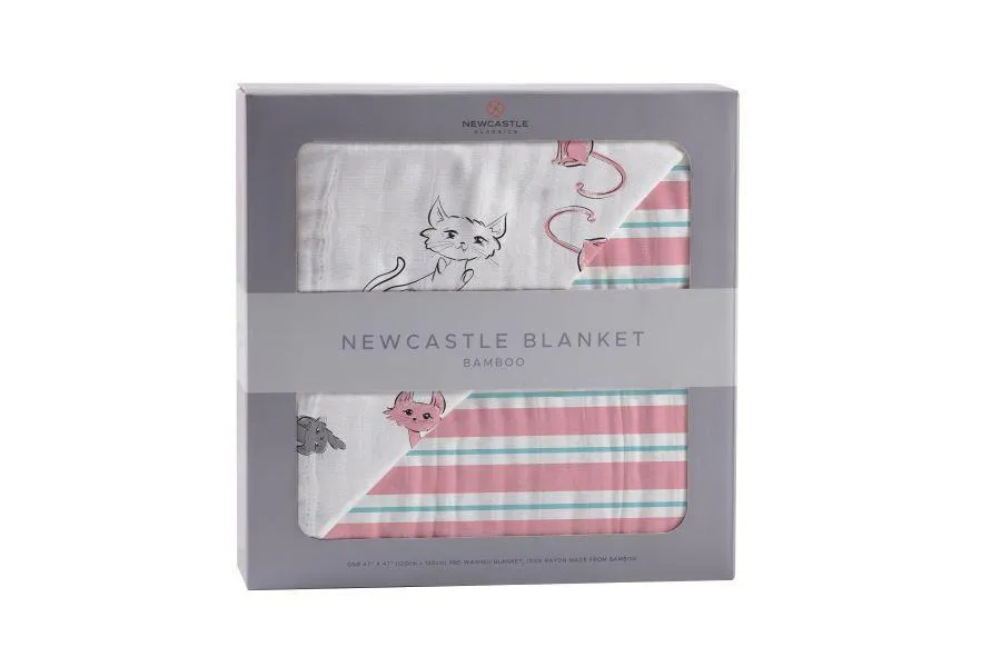 Playful Kitty and Candy Stripe Bamboo Muslin Newcastle Blanket