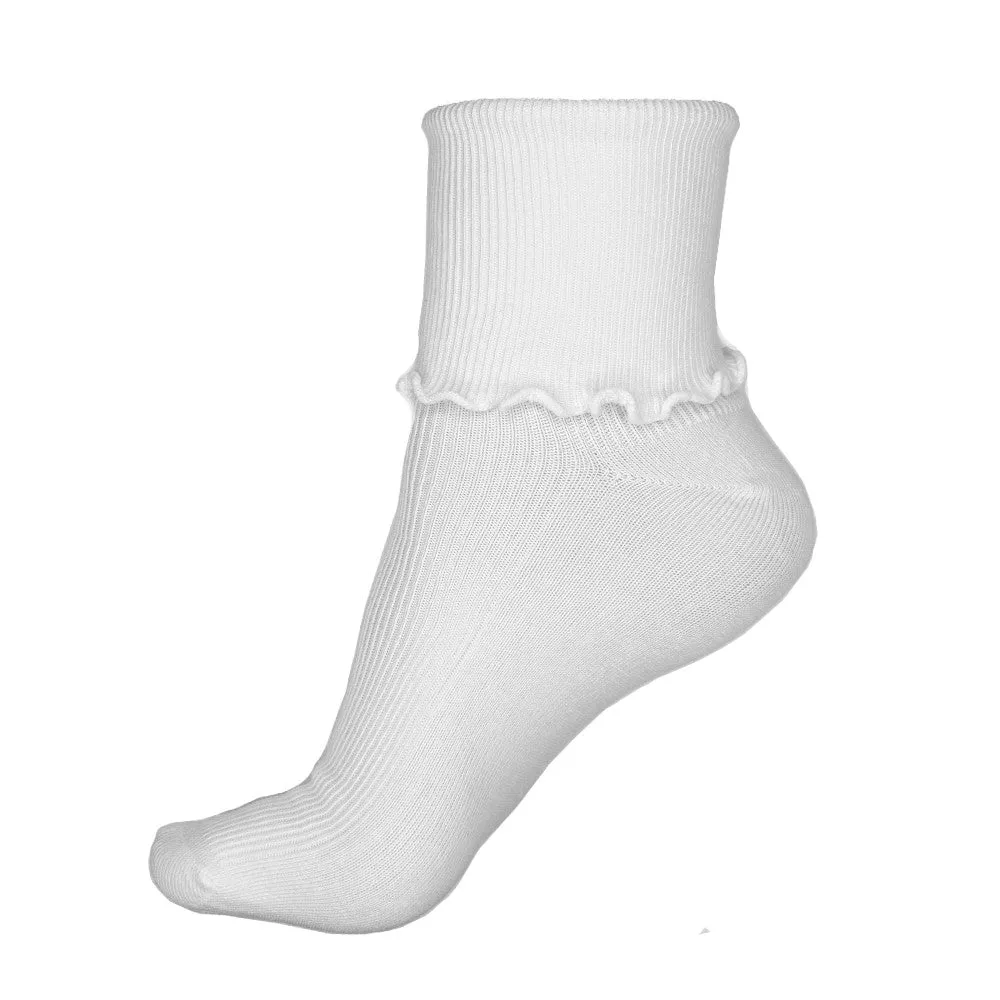 Ribbed Cotton Ruffle Crew Socks