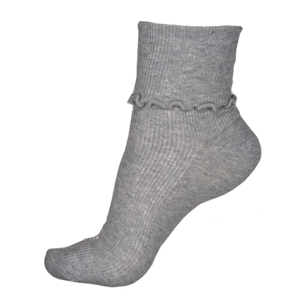 Ribbed Cotton Ruffle Crew Socks