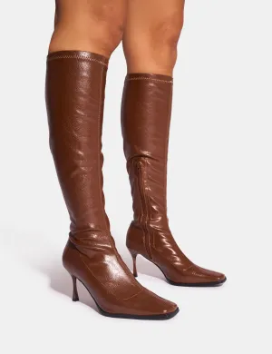 Scorpion Chocolate Mid Heel Sock Knee High Boots