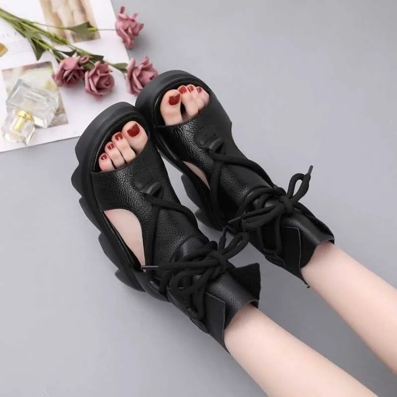 Soft Leather Sandals  Spring And Summer Thick-Soled Shoes Fish Mouth Platform Shoes